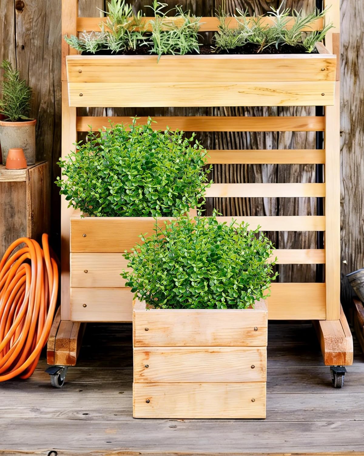 DDHS 20 Bundles Artificial Greenery Boxwood Stems Outdoor UV Resistant, Fake Plastic Plants Boxwood Shrubs Greenery Stems for Garden Porch Farmhouse Patio Backyard Wedding Window Indoor Outdoor Decor