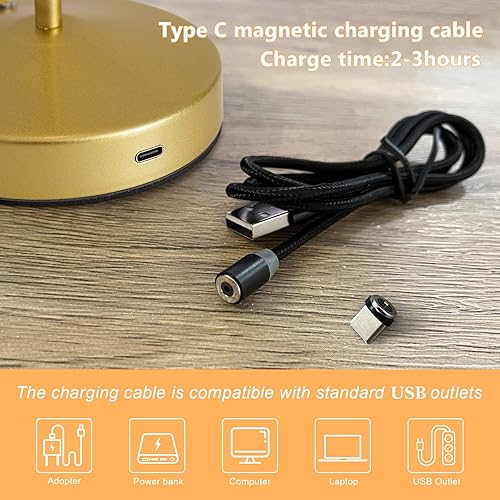 Miniatura 5 de eypid Lámpara de mesa LED recargable, 3000 mAh, lámparas de mesa inalámbricas, lámpara de mesa LED regulable de 3 W para sala de estar, cena,