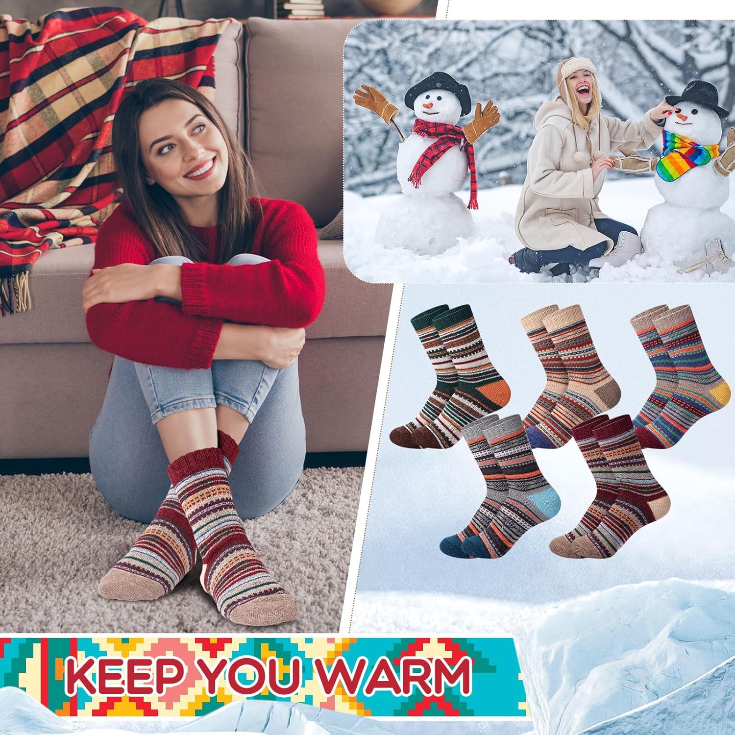 Hicarer 50Pairs Winter Vintage Socks Bulk, Warm Wool Thick Knit Thermal Socks for Women Men Christmas Gifts - Image 6