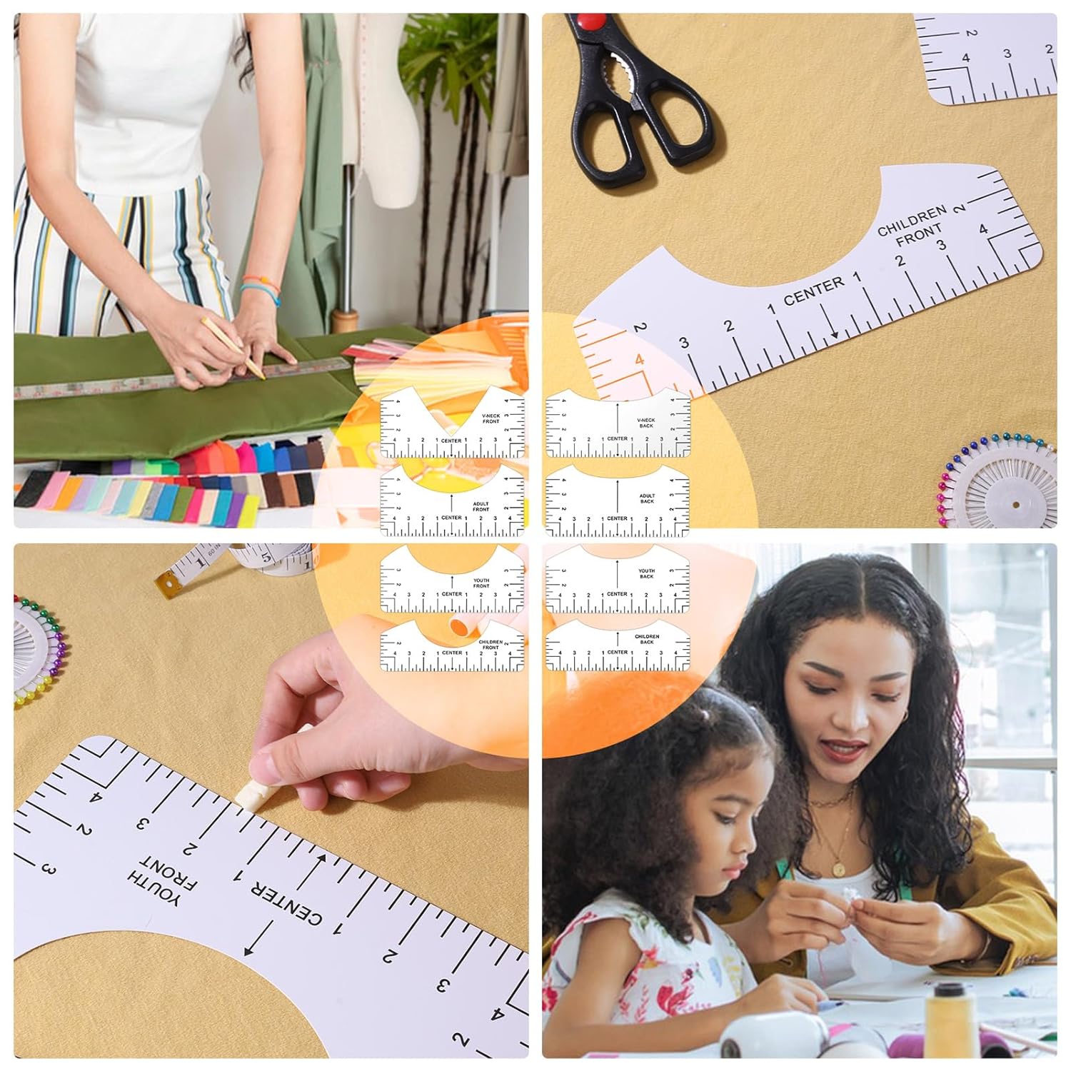 10 PCS T-Shirt Ruler Guide - Tshirt Measurement Tools for Children Youth Adult, V-Neck/Round PVC Rule Rulers Designs Heat Press Accessories for Vinyl Alignment, Heat Press thumbnail