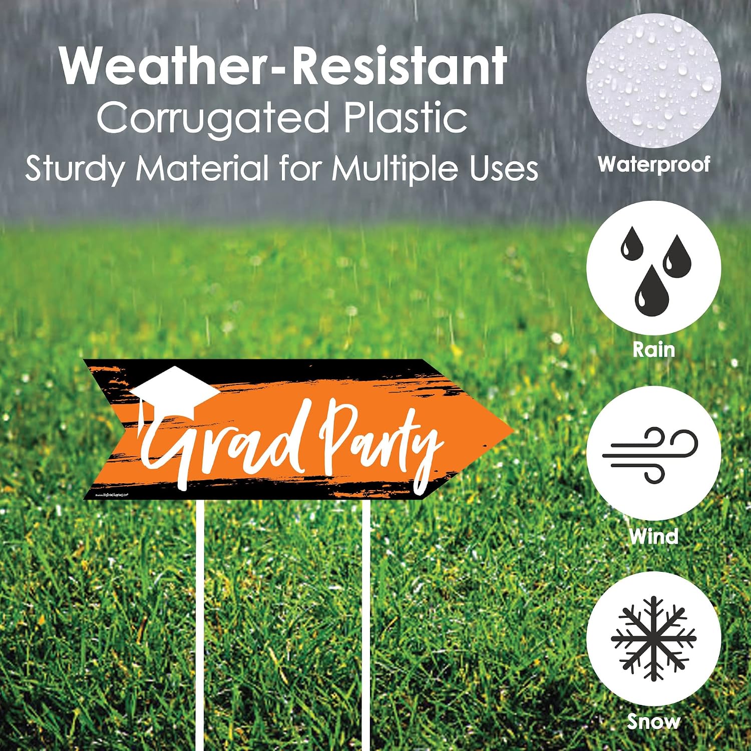 Big Dot of Happiness Orange Graduation Party Sign Arrow - Double Sided Directional Yard Signs - Set of 2
