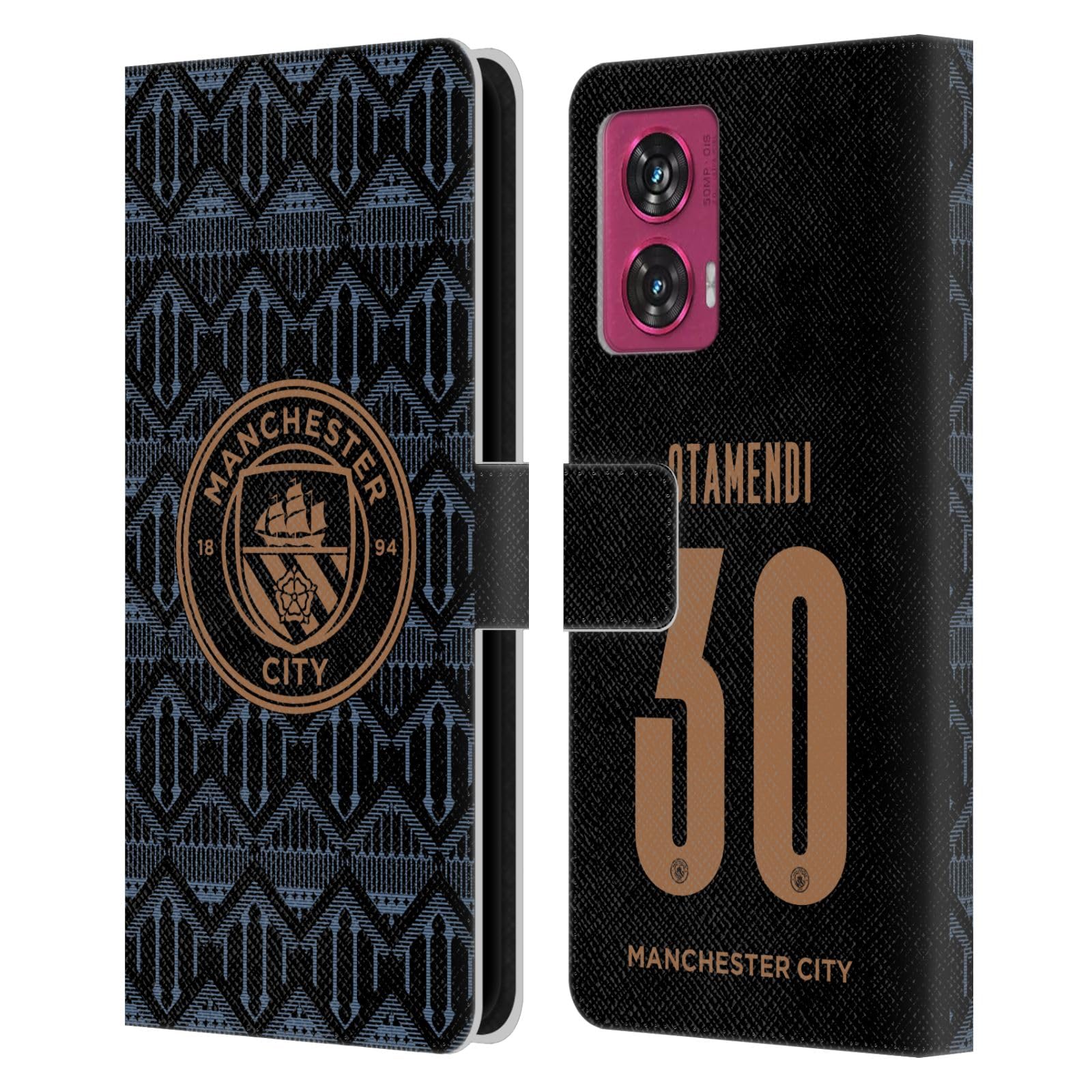 Head Case Designs Officially Licensed Manchester City Man City FC Nicolas Otamendi 2020/21 Players Away Kit Group 2 Leather Book Wallet Case Cover Compatible with Motorola Edge 50 Fusion