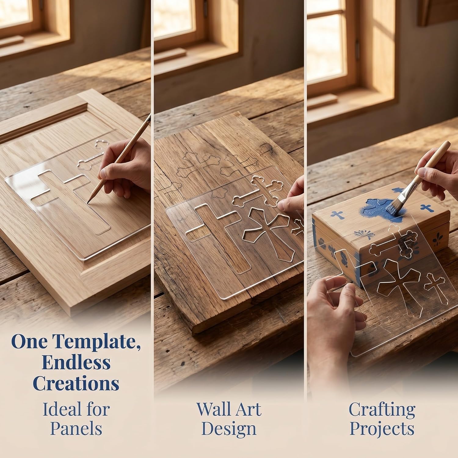 Acrylic Cross Router Template for Woodworking, 7.87 X 7.87 | 4-in-1 Inlay Layout, Lightweight Sheet, Easy to Secure for Precise DIY Crafts and Outdoor Carving Work