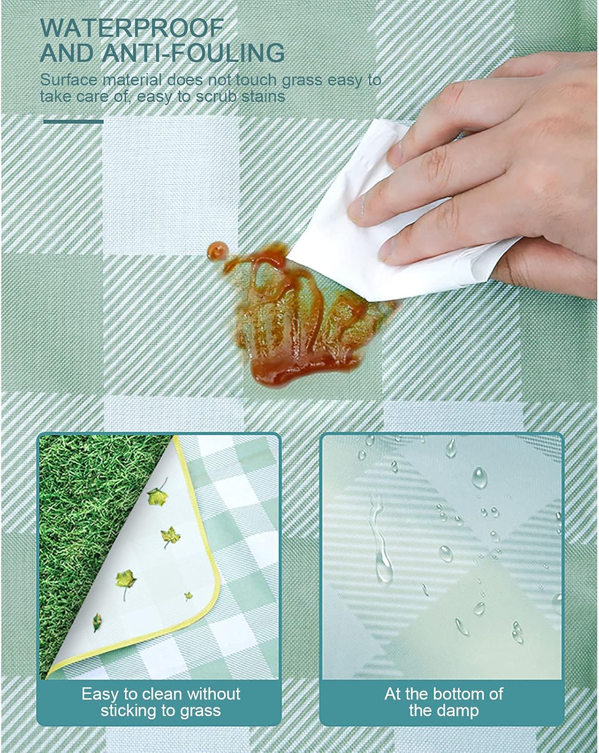 Zolimx Oversized Picnic Blanket for Adults Family Outdoor Beach Camping, Extra-Large Foldable Waterproof Portable Sandproof Oxford Cloth Striped Lattice Picnic Mat for Park T (Khaki) : Patio, Lawn & Garden