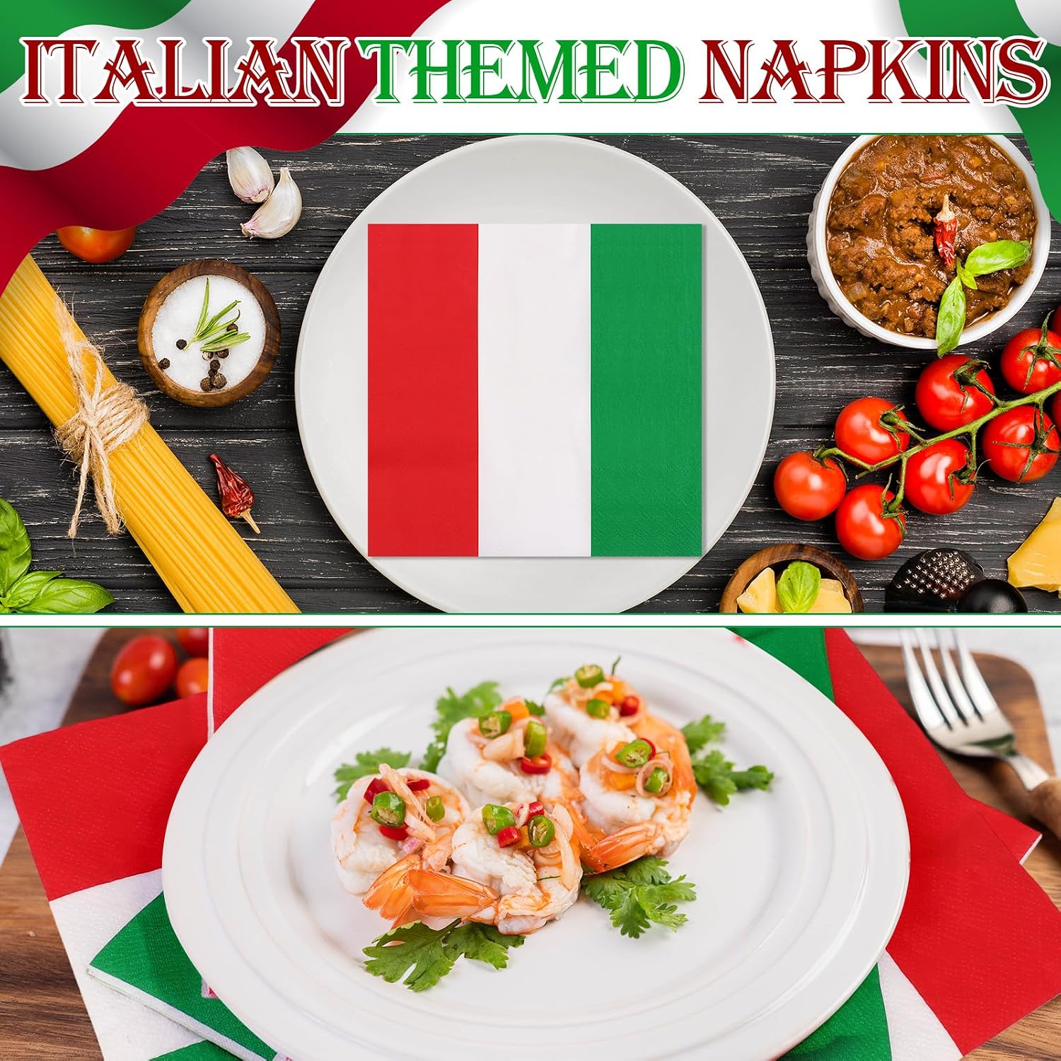 100 Pcs Italian Napkins Bulk Italy Flag Disposable Paper Tissues Italy Themed Tableware Red White Green Luncheon Cocktail Napkins Family Italian Party Decor 6.5 Inches