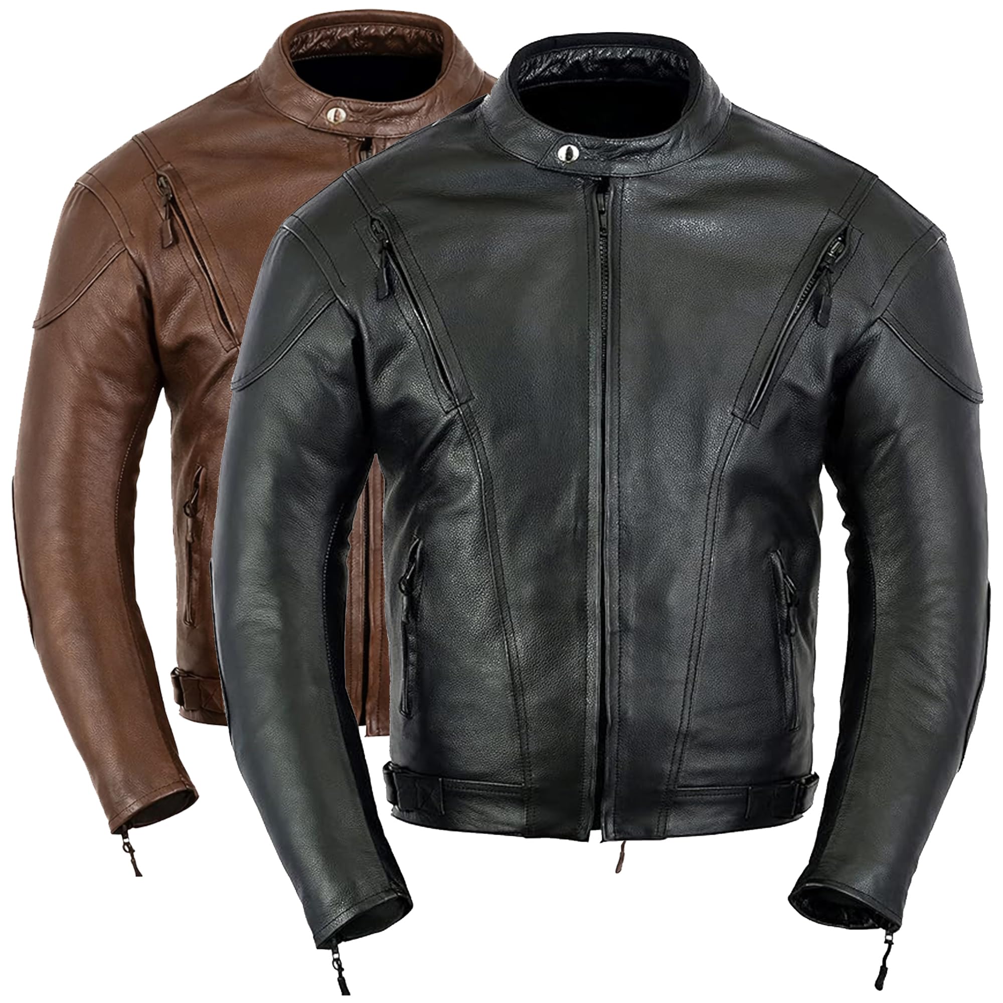 Motorrad-Lederjacke für Herren mit herausnehmbaren CE-Protektoren 100% echtes Leder Biker und Rennjacke Sommerjacke Schwarz