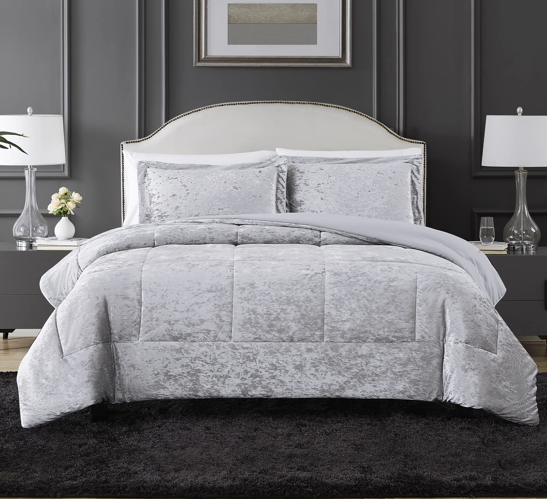 WRENSONGE Velvet Comforter Set, 2 Piece Silver Grey Luxury Crushed