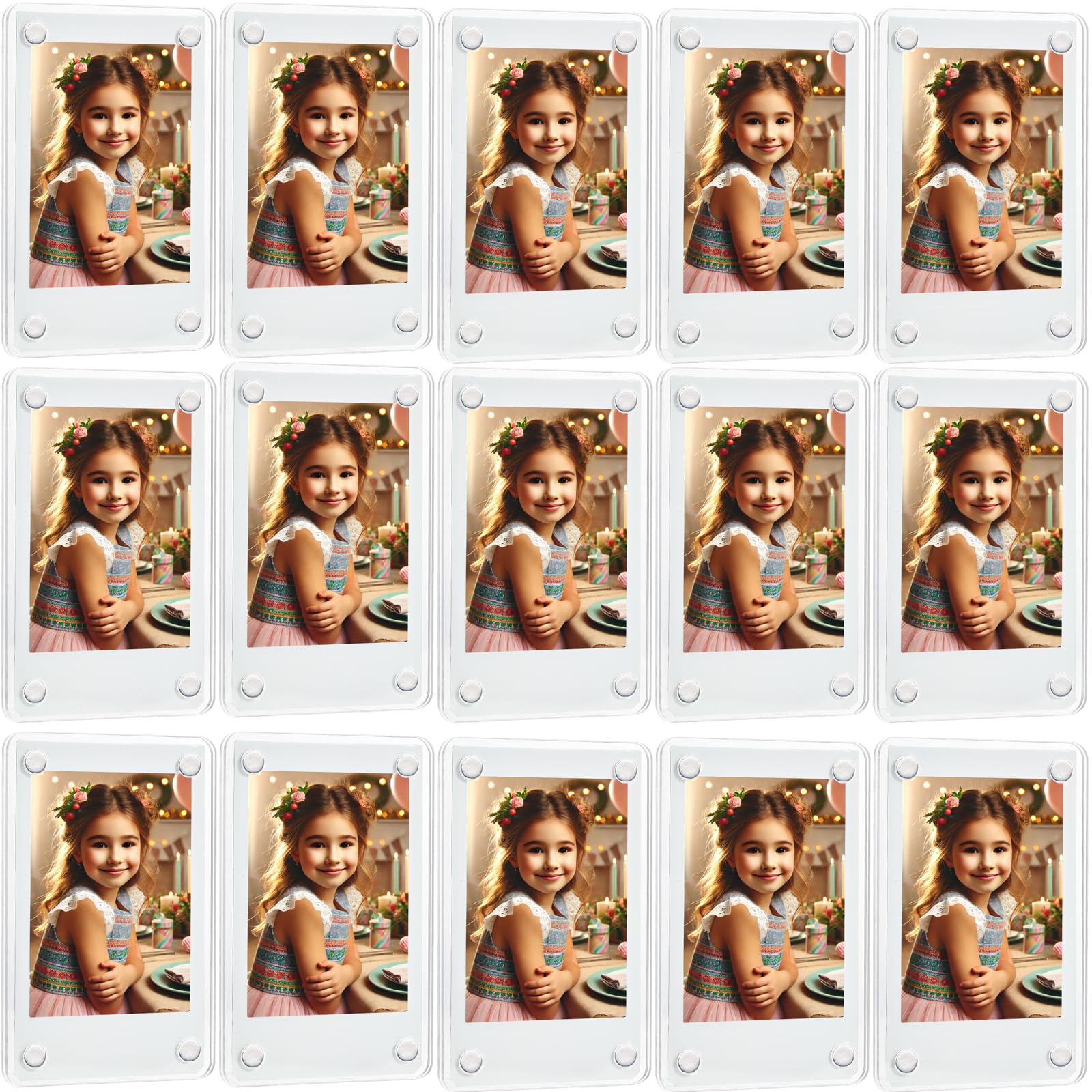 lengnoyp 15 Packs Polaroid Magnets Frame for Refrigerator, Acrylic Fridge Magnetic Picture Frame, Mini Photo Frames, Instax Clear Picture Magnet