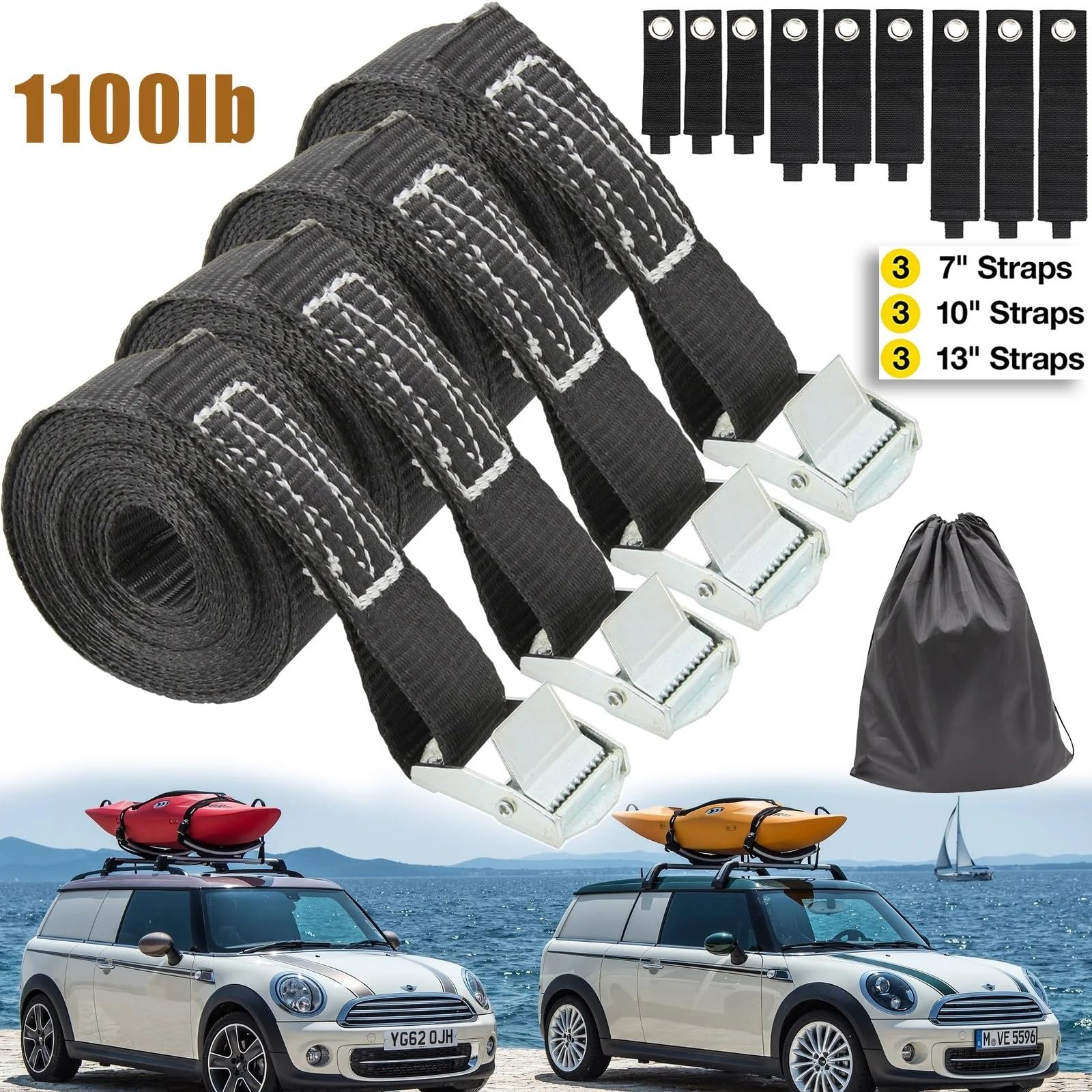 1100lb Zurrgurte Spanngurt Auto Motorrad Fahrrad mit Metallschnalle Abschleppseil Starke Ratsche for Frachtgepäck Tasche Kajak (Color : 4x-9x-Hook and Loop)