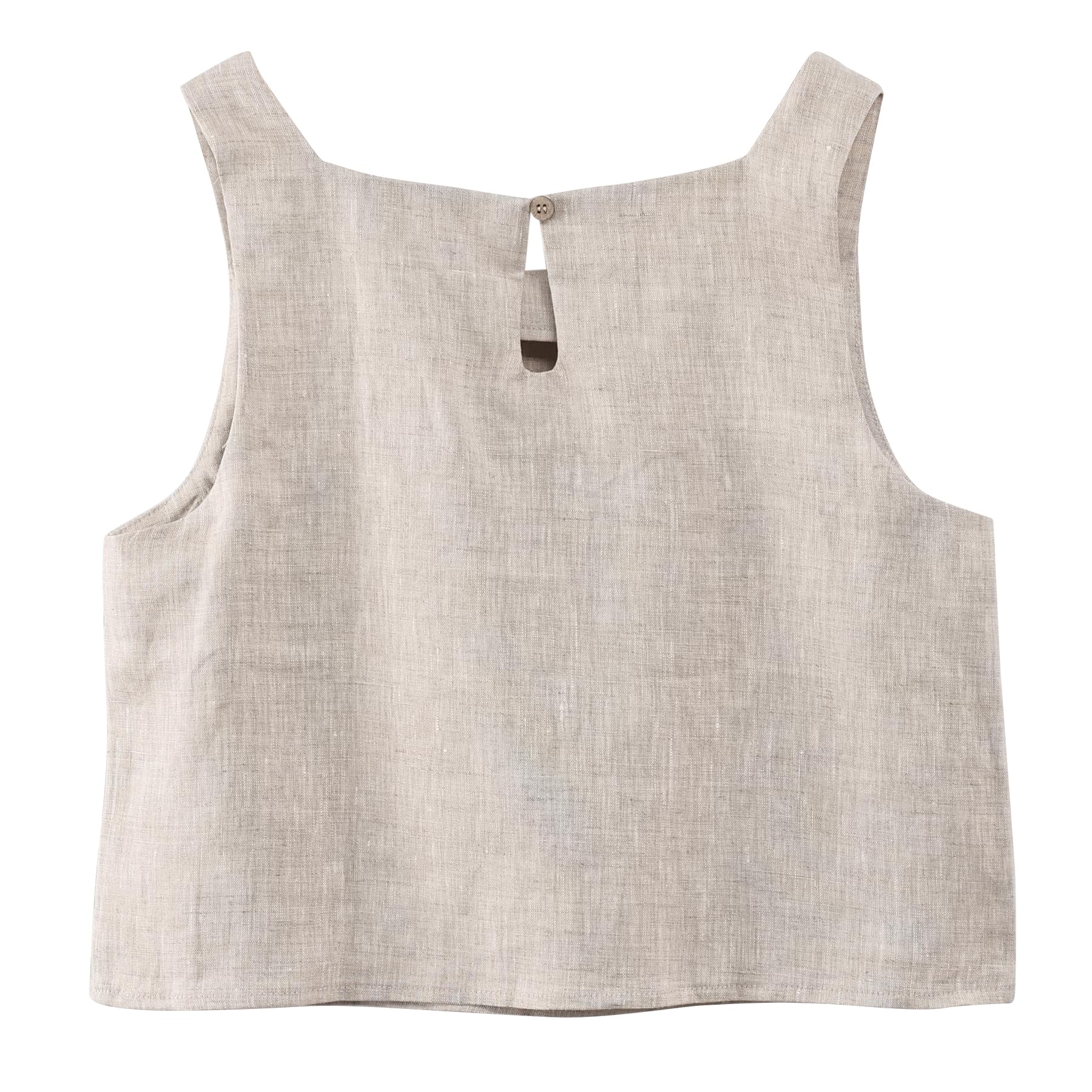 Amazhiyu Top da donna, estivo, 100% lino, casual, senza maniche, scollo quadrato, camicetta in puro lino per UK S-XL