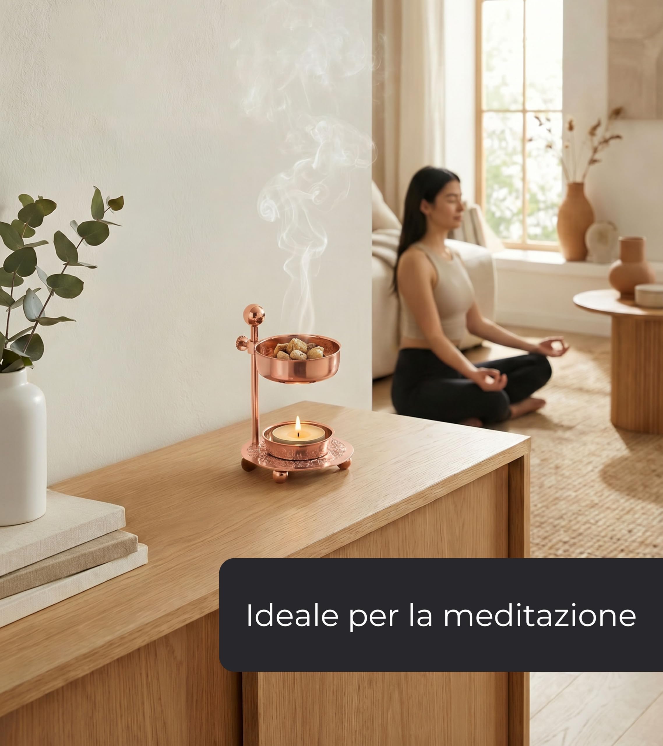 Incensera Bruciatore con Colino in Oro Rosa – Porta Resine ed Erbe, Contenitore Robusto, Incense Burner, Accessorio per Affumicatura