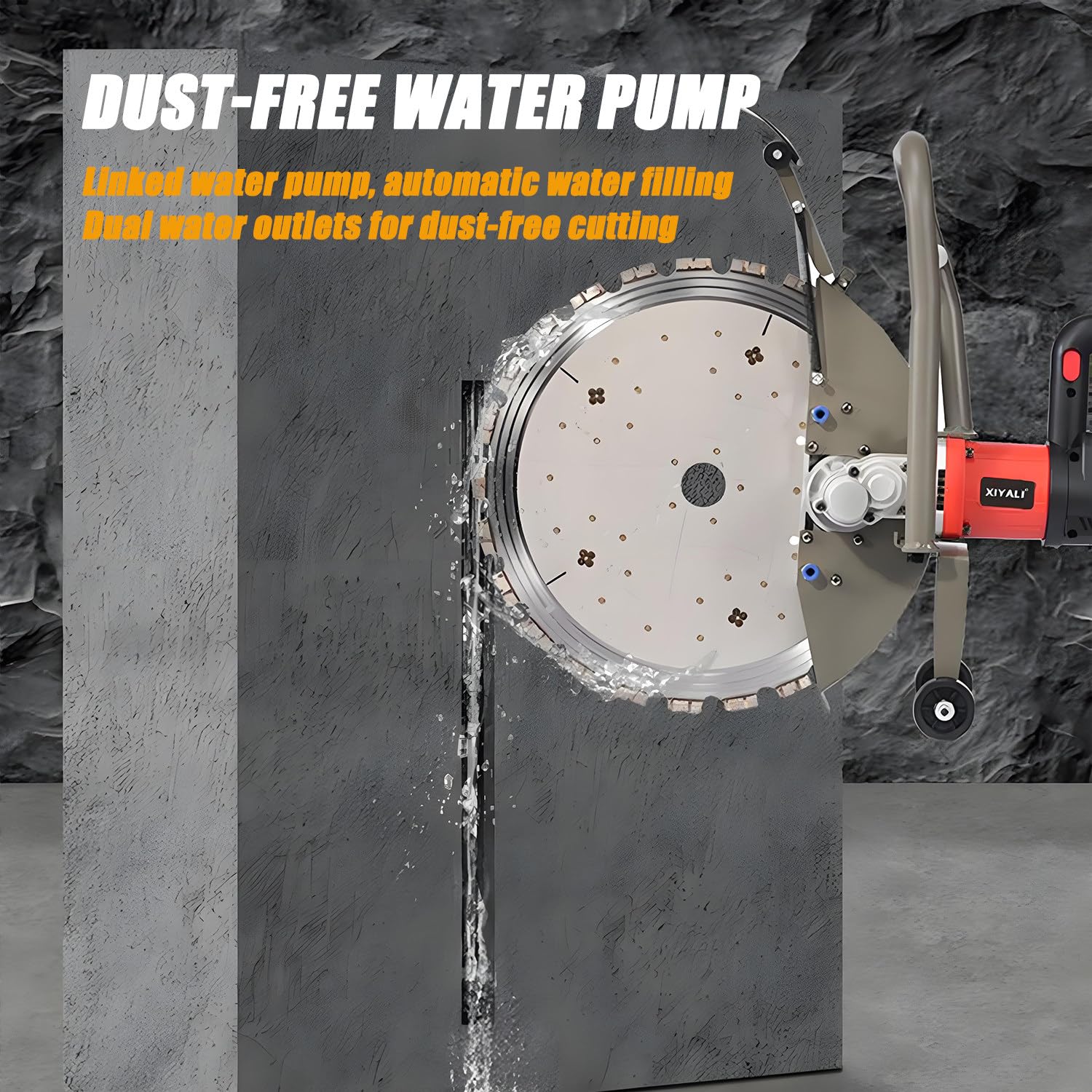 Sierra para hormigón industrial 5000W húmeda/seca | Cortadora de pared profesional con 2 discos de diamante de 400mm, corte profundo de 30cm | Herramienta eléctrica sin vibración y sin polvo