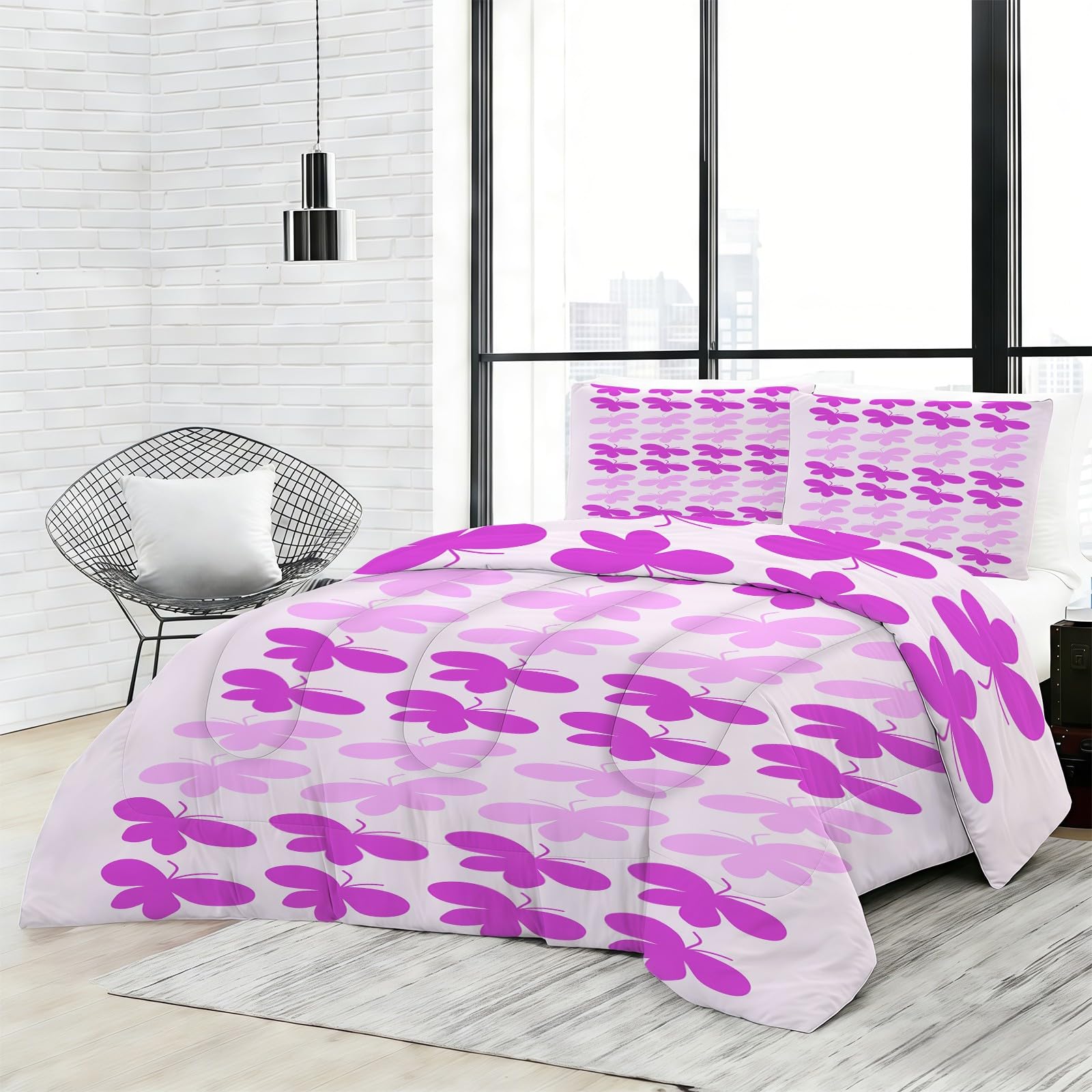 Genérico Edredon Cama 150 Mariposa Edredón Nordico Adulto sin Funda Reversible Rosa y Morado Estampado Suave Ligero Transpirable Duvet 220x240 cm Incluye 2 Fundas de Almohada 50x75 cm YUb143