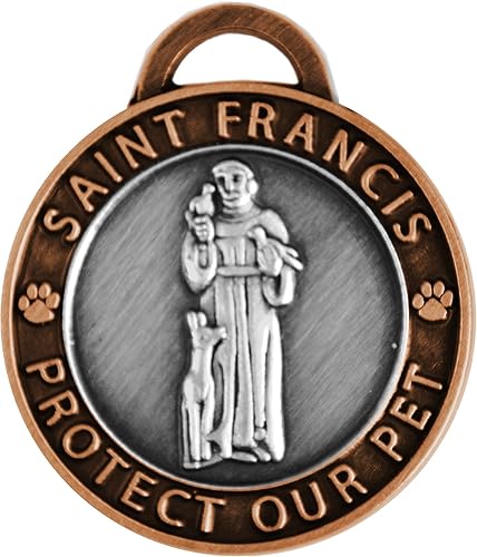 Colgante para collar de mascota, San Francisco de Asís, grande, plata antigua/cobre