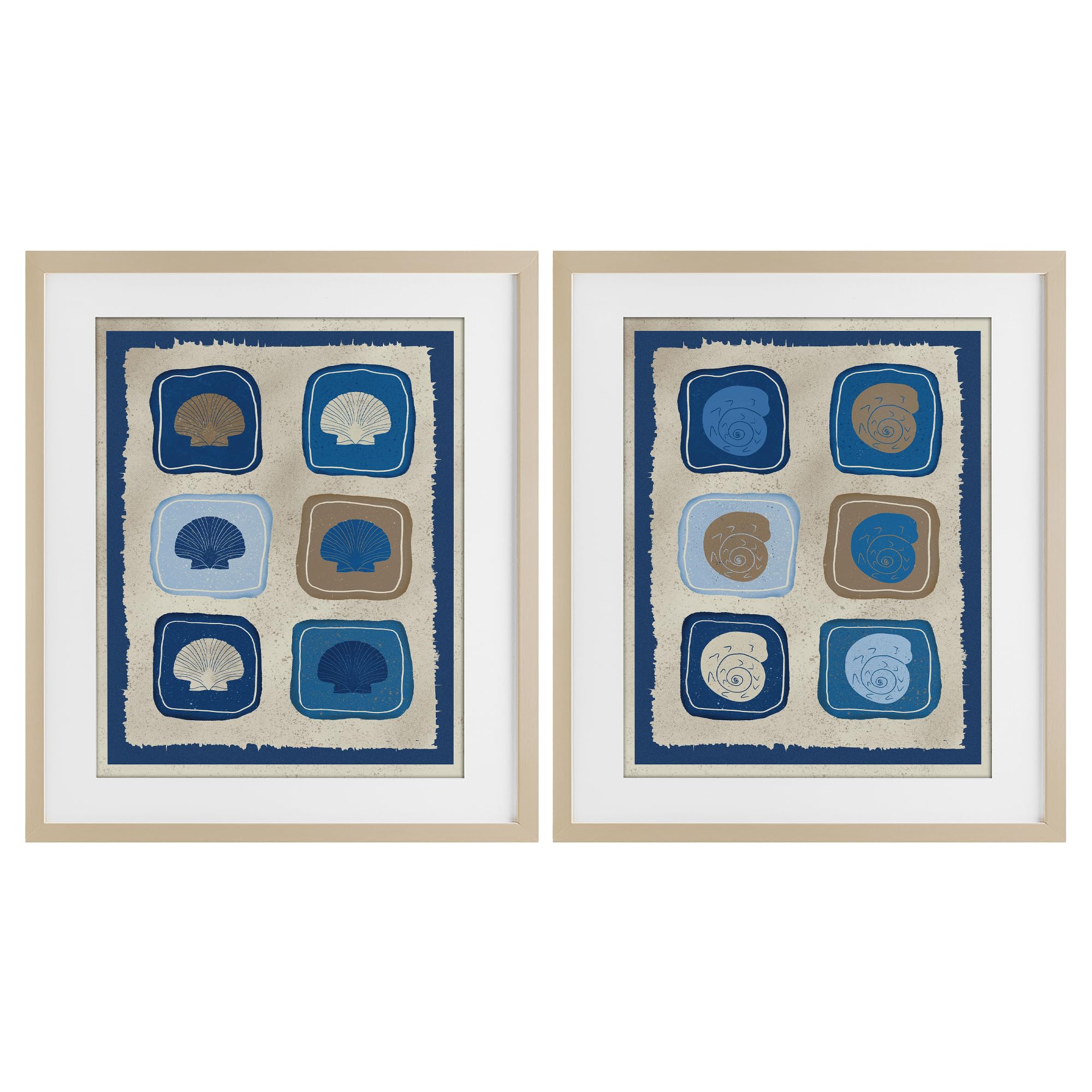 Stupell Industries Harvest Pine (Textured) Blue Seashells Coastal Abstract, 17 X 21 Inch Framed Print Under Glass Set