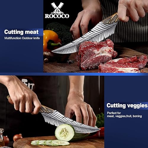 Miniatura 12 de ROCOCO Cuchillo japonés de Damasco – Cuchillos afilados para pelar frutas y carne, para el hogar, cocina, barbacoa, 5.3 pulgadas