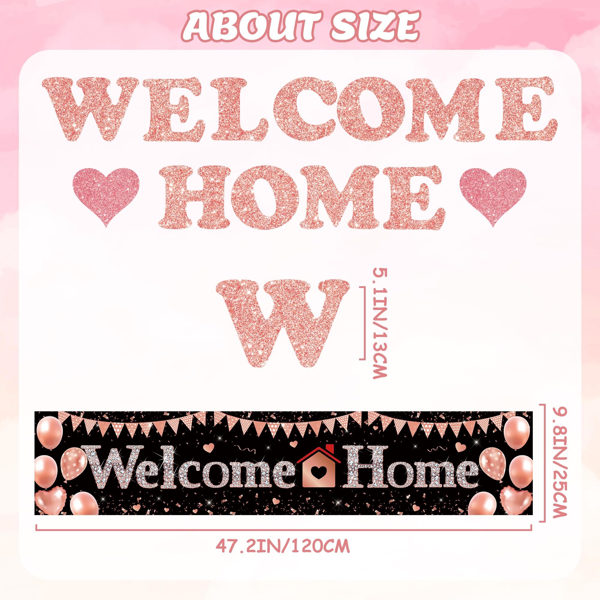 Rose Gold Welcome Home Banners, 2 Pieces Welcome Back Hanging Backdrop - Image 3