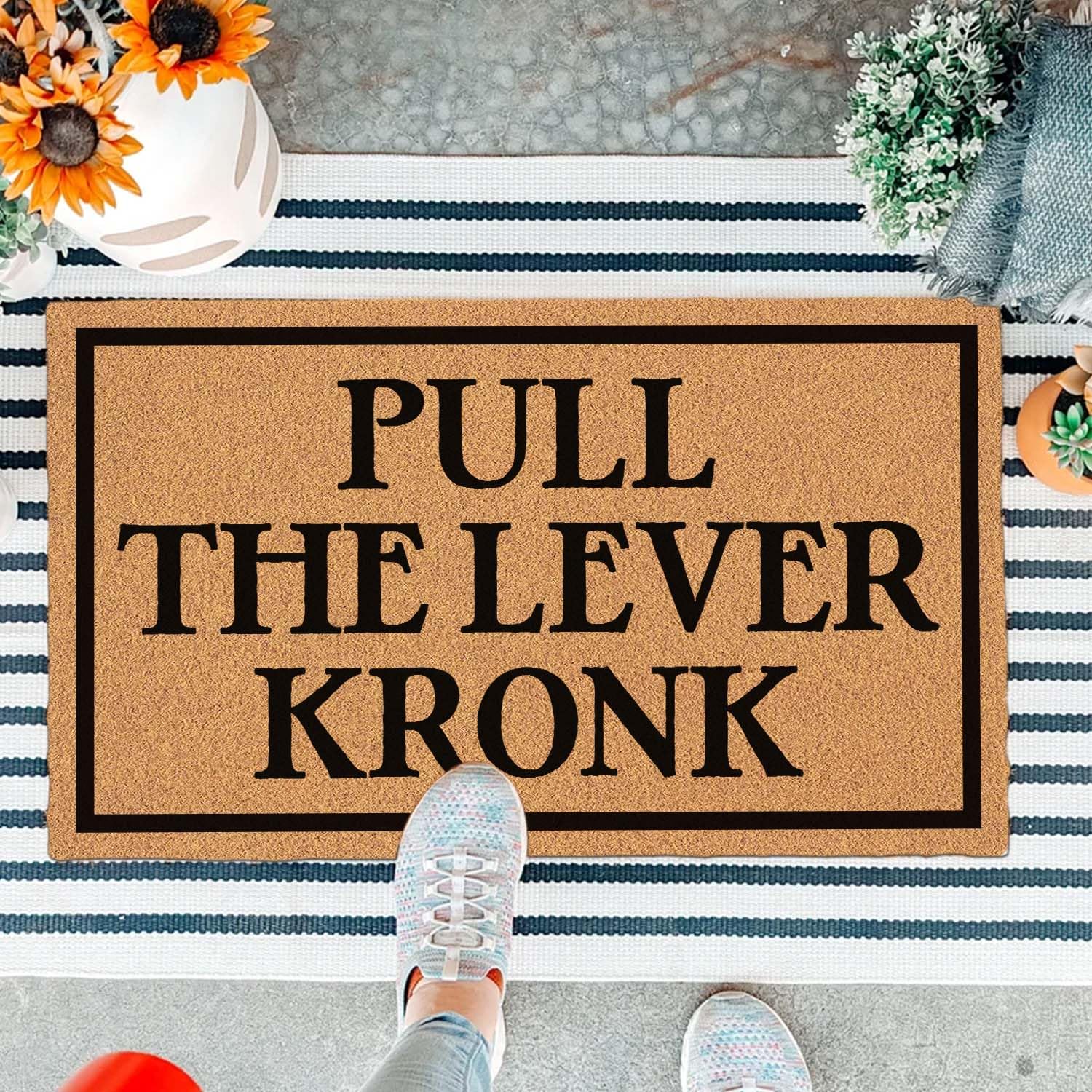 Pull The Lever Kronk Funny Doormat - Heavy Duty Front Porch Welcome Mat, Brown, 29.5 x 17 inch, House Warming Gift Mat
