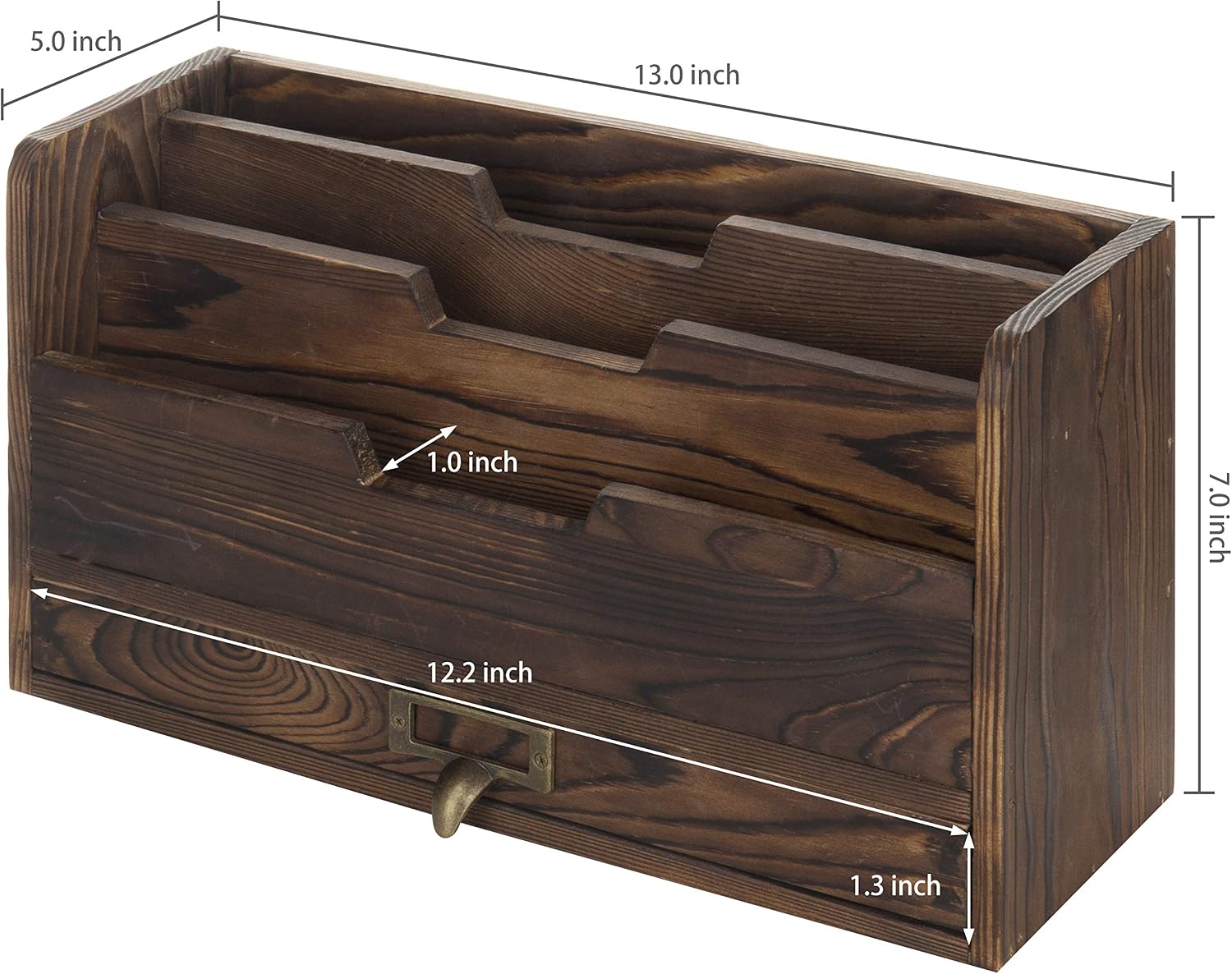 MyGift 3 Slot Rustic Coffee Brown Wood Office Desk File Organizer Holder, Desktop Mail Letter Sorter Tray Document Holder with Pull-Out Storage Drawer