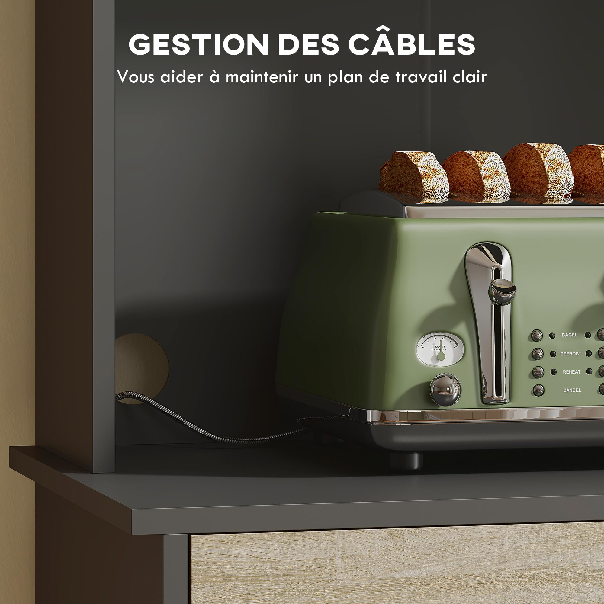 HOMCOM Buffet Haut Cuisine avec Tiroir 60x40x180 cm Effet Bois Naturel | Armoire de Cuisine, Vaisselier 3 Portes, Étagères Ouvertes, Plan de Travail, Meuble de Rangement, Salon, Salle à Manger