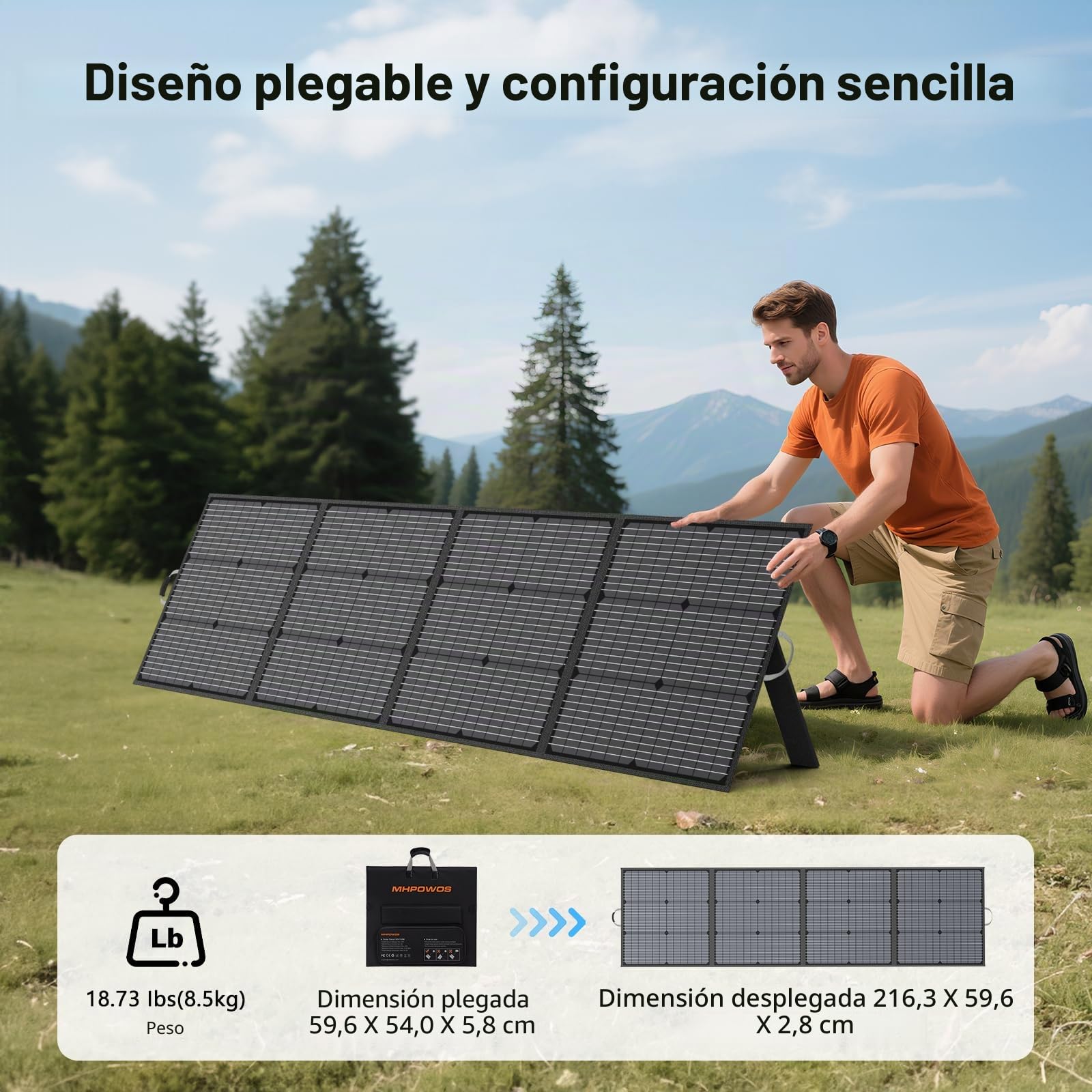 Panel solar portátil 220W, IP67 impermeable 40V monocristalino Panel solar plegable Ahorro de energía, Kit cargador solar duradero para estación de energía RV Camping Off Grid Pesca