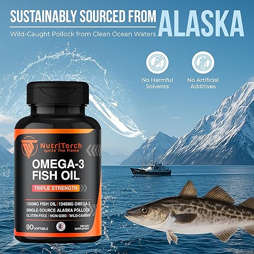 Miniatura 6 de Aceite de pescado omega-3, triple fuerza, 1250 mg, 90 cápsulas blandas, abadejo de Alaska capturado en la naturaleza, sin gluten