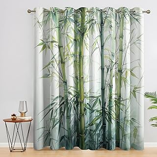 Zen Bamboo Curtains 72 Inch 2 Panel Set, 95% Blackout Curtains Nature Pl...