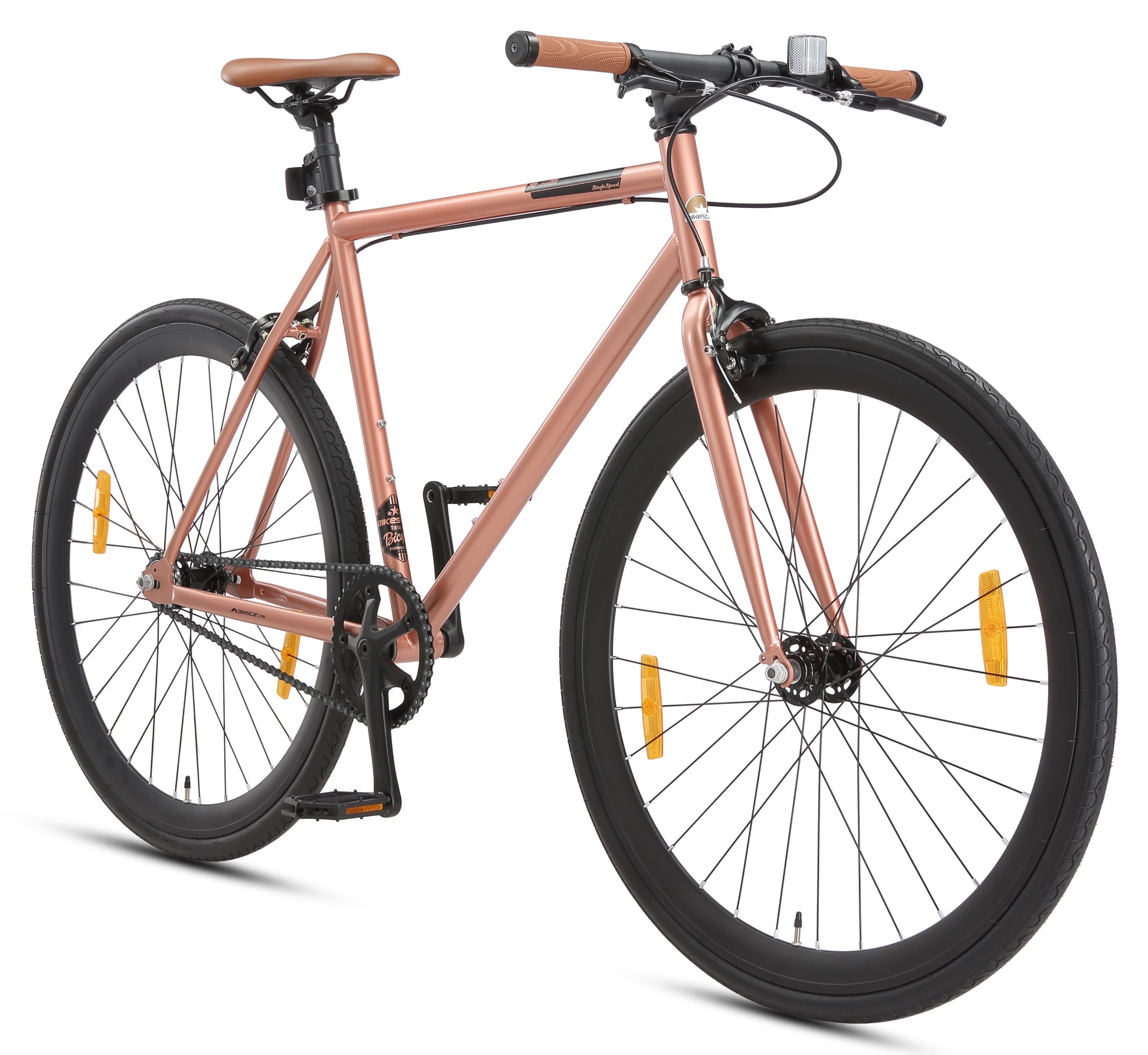 BIKESTAR Singlespeed 700C 28 Zoll City Stadt Fahrrad Fixie | 53 cm Rahmen Rennrad Retro Vintage Herren Damen Rad | Beige & Braun