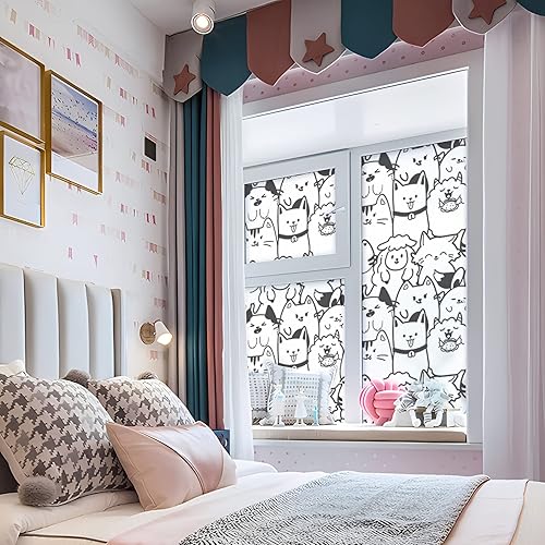 Miniatura 6 de DKTIE Película decorativa de vinilo de dibujos animados con trazo simple y estático, no adhesiva, película de privacidad con filtro de luz natural