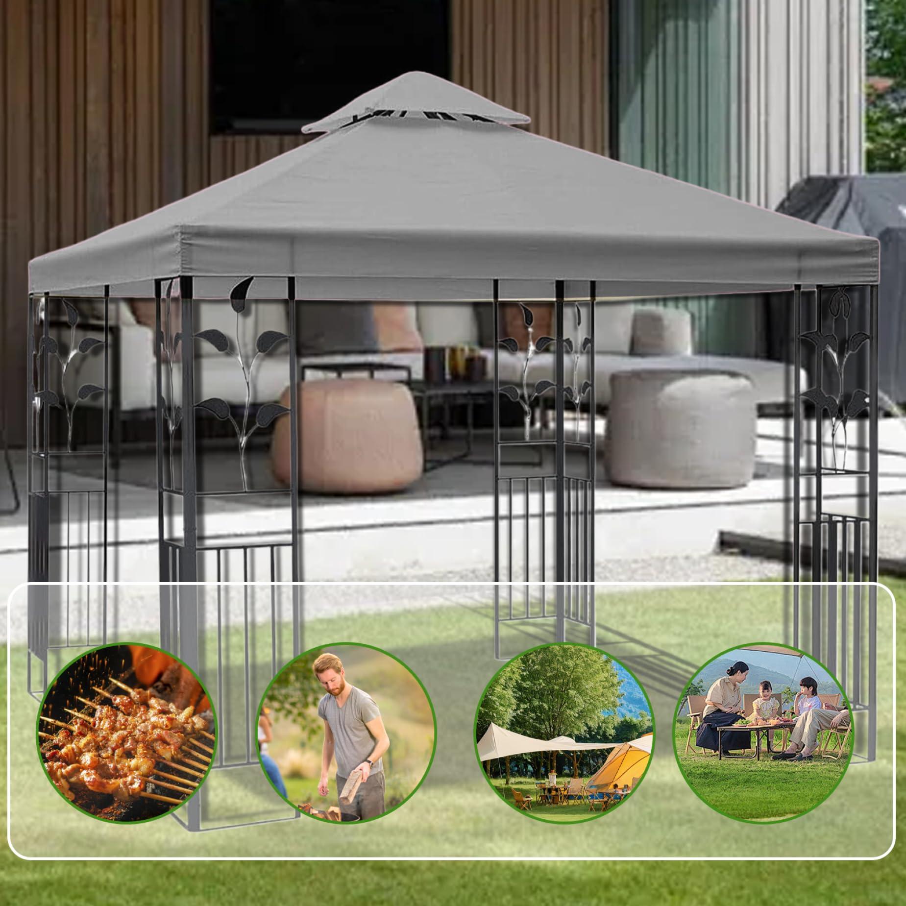 Copertura di ricambio per gazebo impermeabile, protezione UV, 3 x 3, design minimalista, 2 ripiani, tessuto durevole