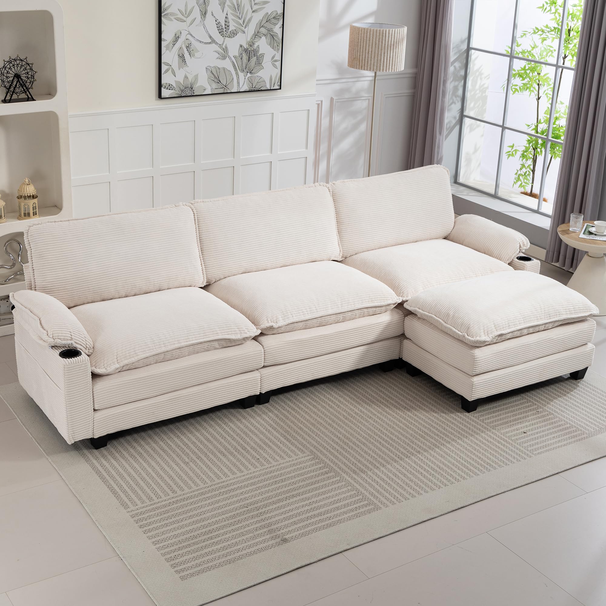 Photo 1 of 121" Oversized Modular Sectional Sofa, Convertible U/L Shaped Cloud Couch Set, 6-Seater Comfy Corduroy Corner Couches with 2 Movable Ottomans, DIY Combination for Living Room