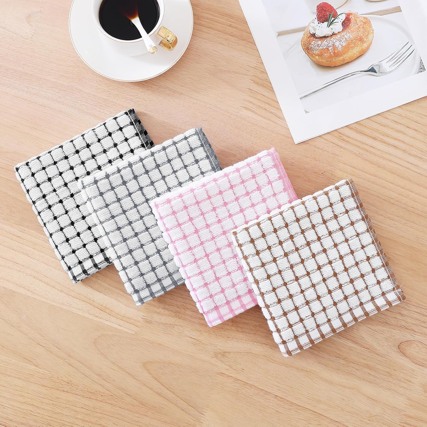 Kitinjoy Cotton 8 Pack Terry Kitchen Dish Cloths, Pink | 12 x 12 Inches Super Soft and Absorbent Dish Rags, Quick Drying Dish towels for Washing Dishes