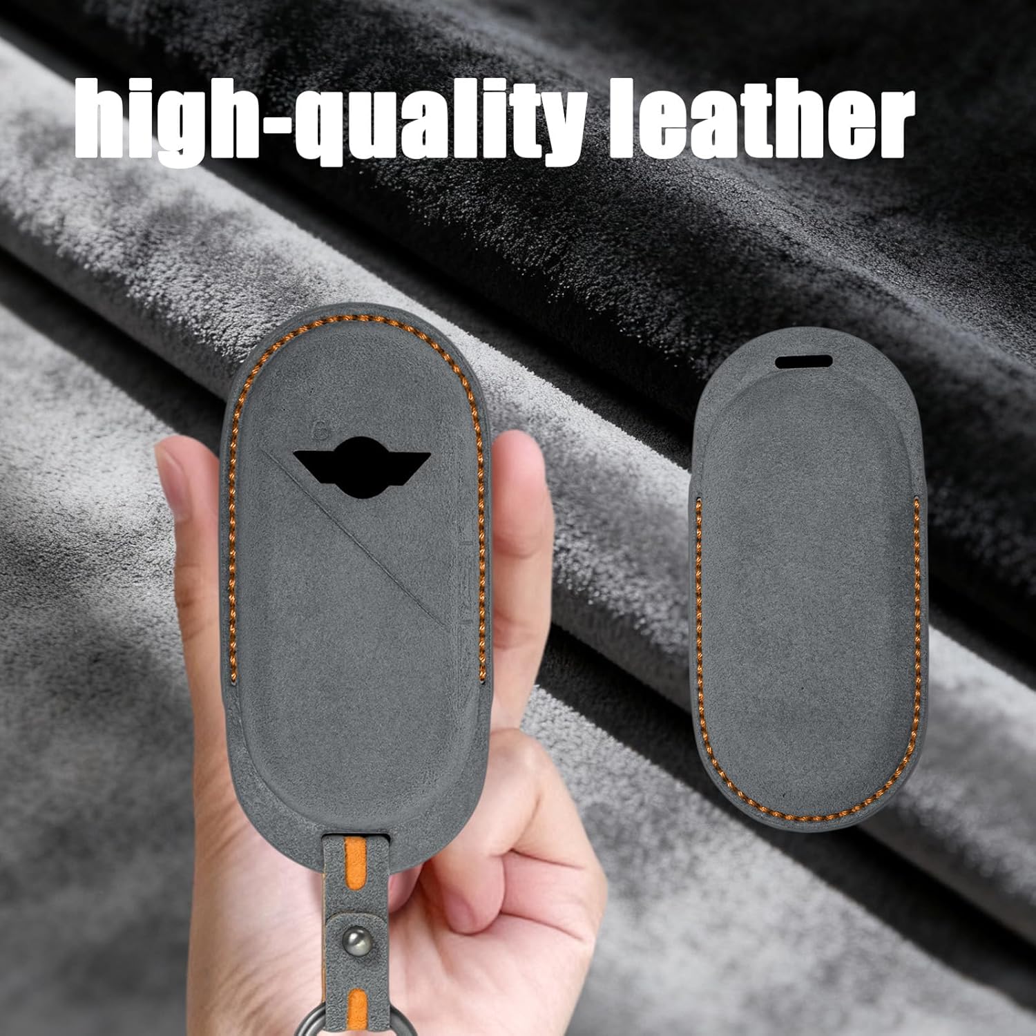 Suede Leather Car Key Cover Compatible with MINI Cooper F65 F66 F67 2023 2024 2025 Countryman U25 Smart Key Fob Case Protective Key Bag, Dark Grey