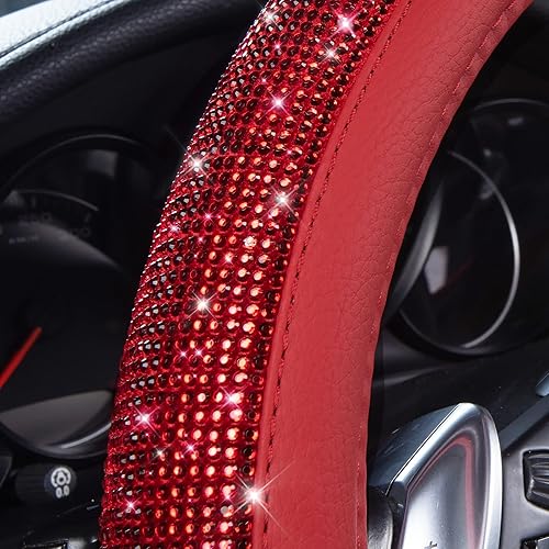Miniatura 127 de CAR PASS - Funda de volante para mujer, de cuero, con diamantes brillantes de imitación, ajuste universal 14.5-15”, para automóvil, sedán, Diamante