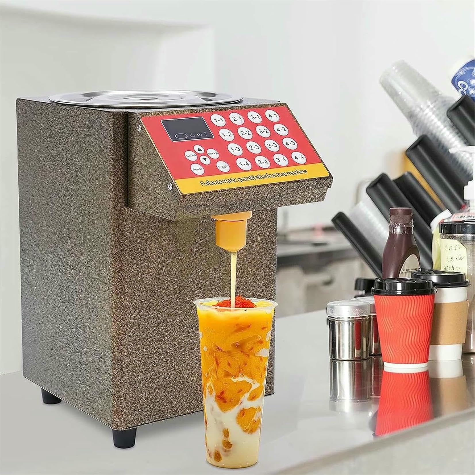 Distributore di Fruttosio Automatico, Distributore di Sciroppo 8L, Attrezzatura da tè, Macchina Quantitativa del Fruttosio, per Negozio di Bevande ~/