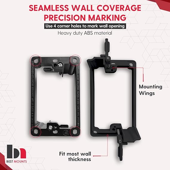 1 Pack Wall Plate Cable Pass Through with Bracket - In Wall Cable Management Kit - Recessed Cable Wall Plate Pair with Single Gang Low Voltage Mounting Bracket - Decorator Cover for Low Voltage Cables