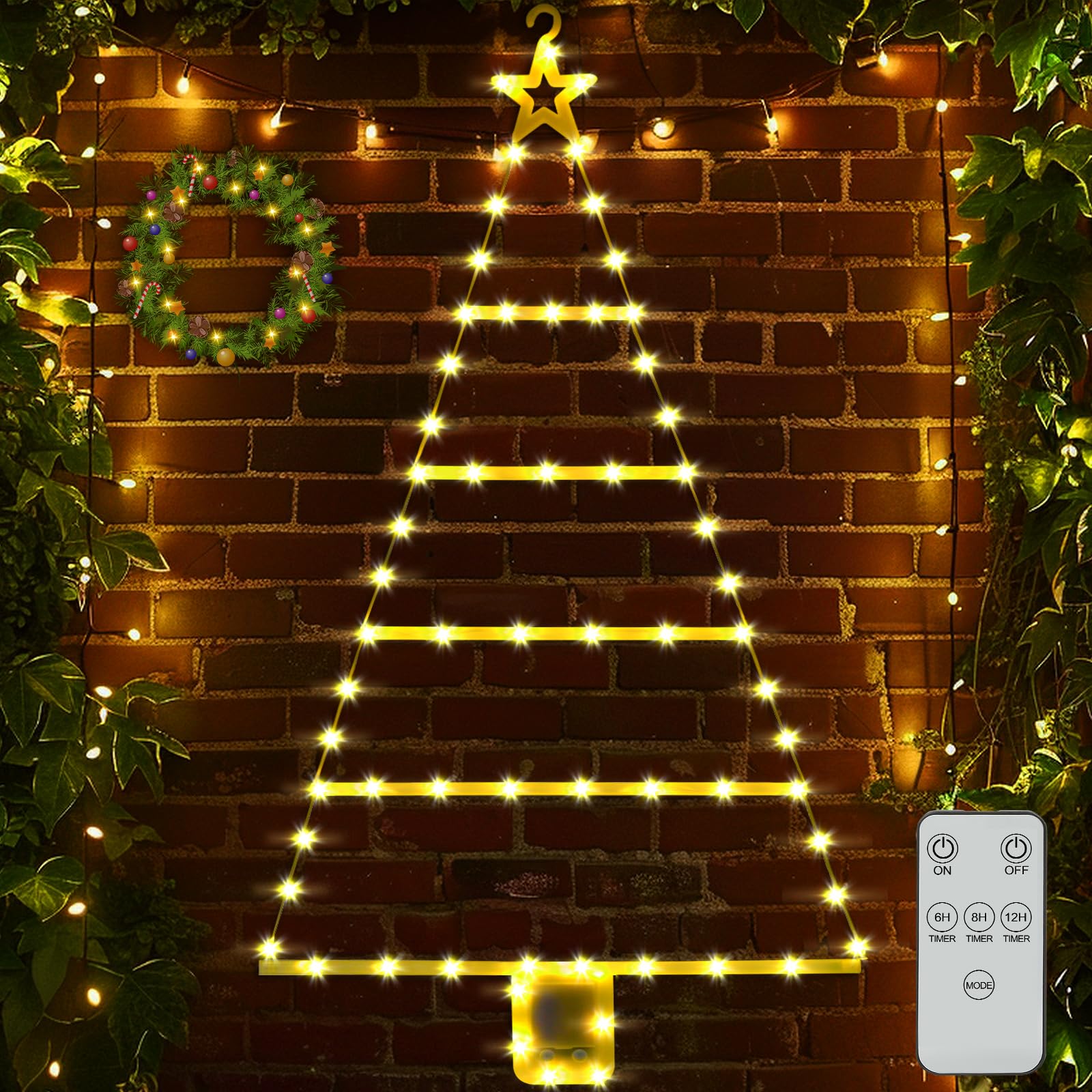 ZQEJEFD Luces Navidad Exterior Pilas, 90cm LED Escalera Luces Navidad con Temporizador,8 Modos, Impermeable LED Escalera Luces Arbol Navidad para Ventana Puerta Hogar Navidad Decoracion(Blanco Calido)