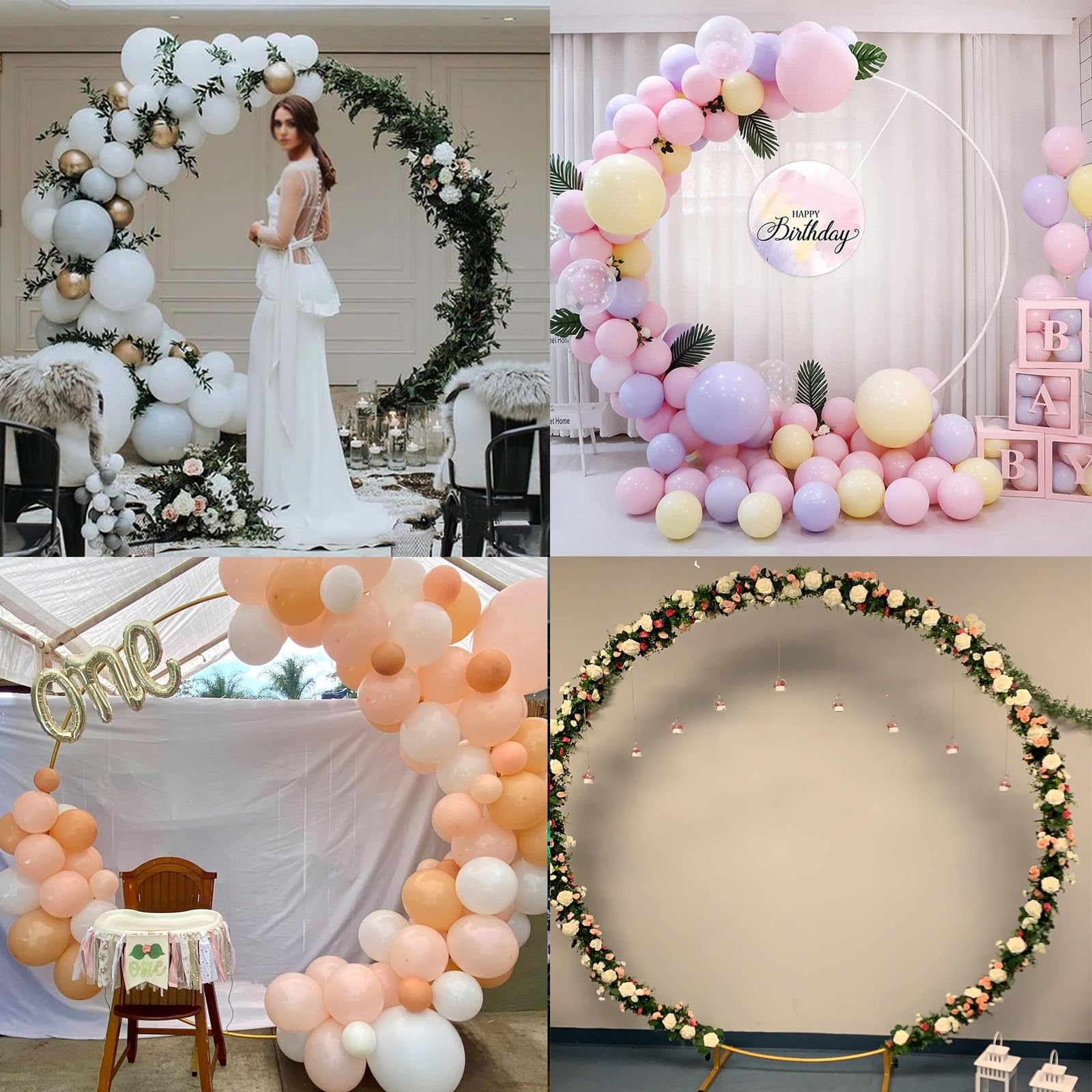 HJXGQJM Metalowy stojak na tło, złoty, ślubny, łukowy stojak na tło, ramka na łuk balonowy na ceremonię, wesele, przyjęcie, baby shower, dekoracja, duży łuk ślubny na ceremonię, biały, 100 cm