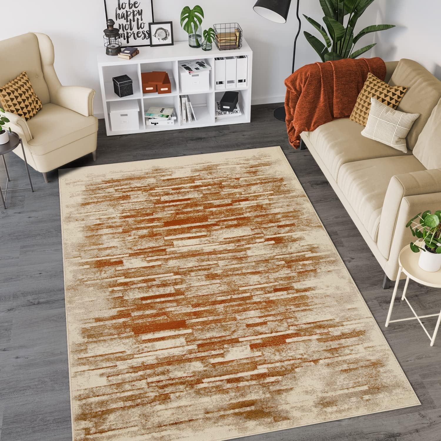 Superior Indoor Large Area Rug, Washed Brick Style, Floor Throw Decor for Bedroom, Kitchen, Office, Dining/Living Room, Dorm, Playroom, Entryway, Jute Backing, Culver Collection, 7' x 9', Rust Rust 7" x 84" (Rectangular)