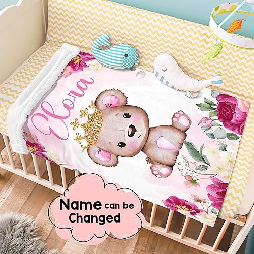 Miniatura 3 de J&SBGFT Manta personalizada para bebé niña, manta de bebé personalizada, manta de envoltura con nombre de niña, mantas de recepción de osos, regalos