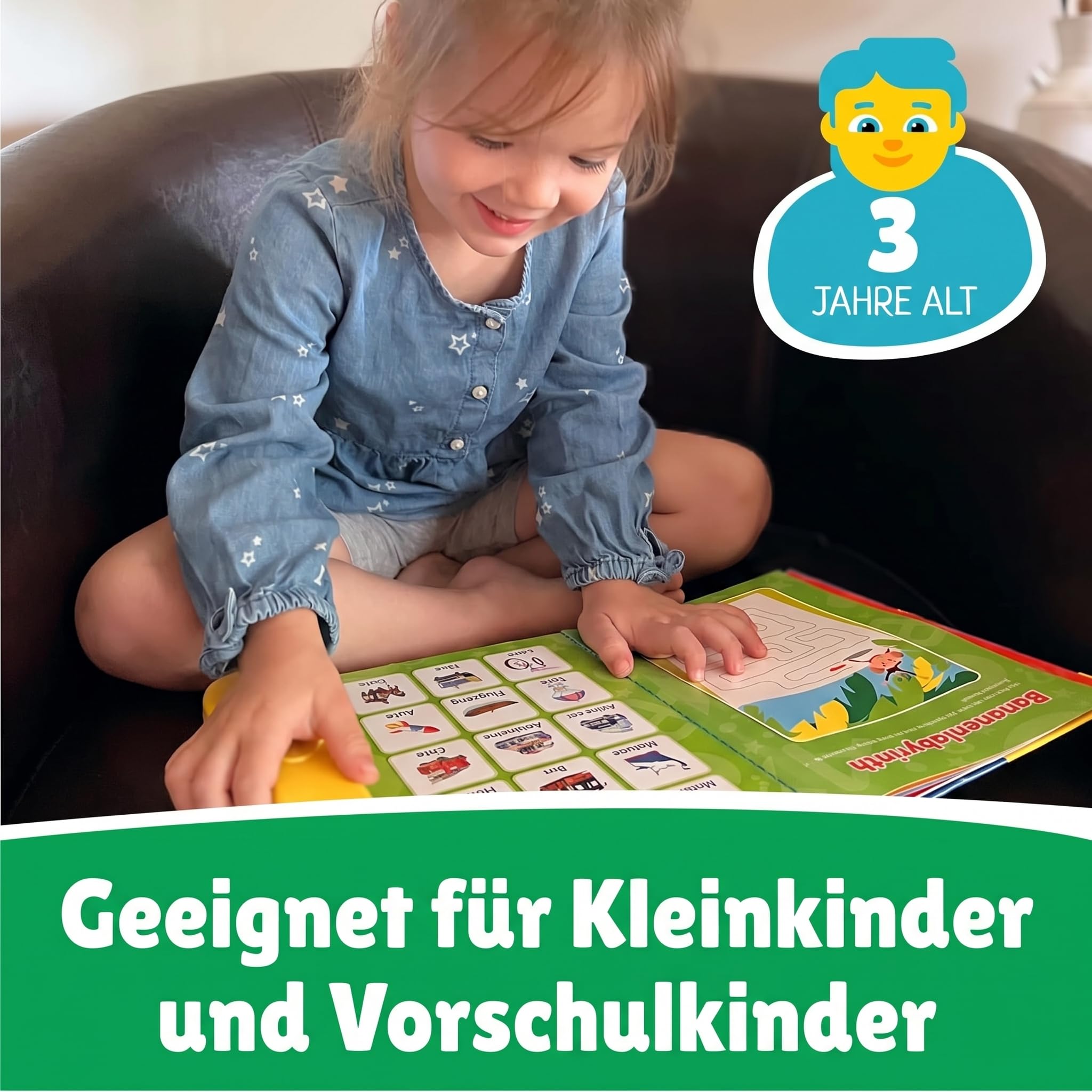 Englisch Lernen Kinder Soundbuch ABC, Interaktives Klangbuch Englisch mit 100+ Tönen, 8 Lernseiten und 3 Lernmodi, Lernspielzeug für Buchstaben, Wörter, Zahlen, Formen und Tiere ab 3 Jahre