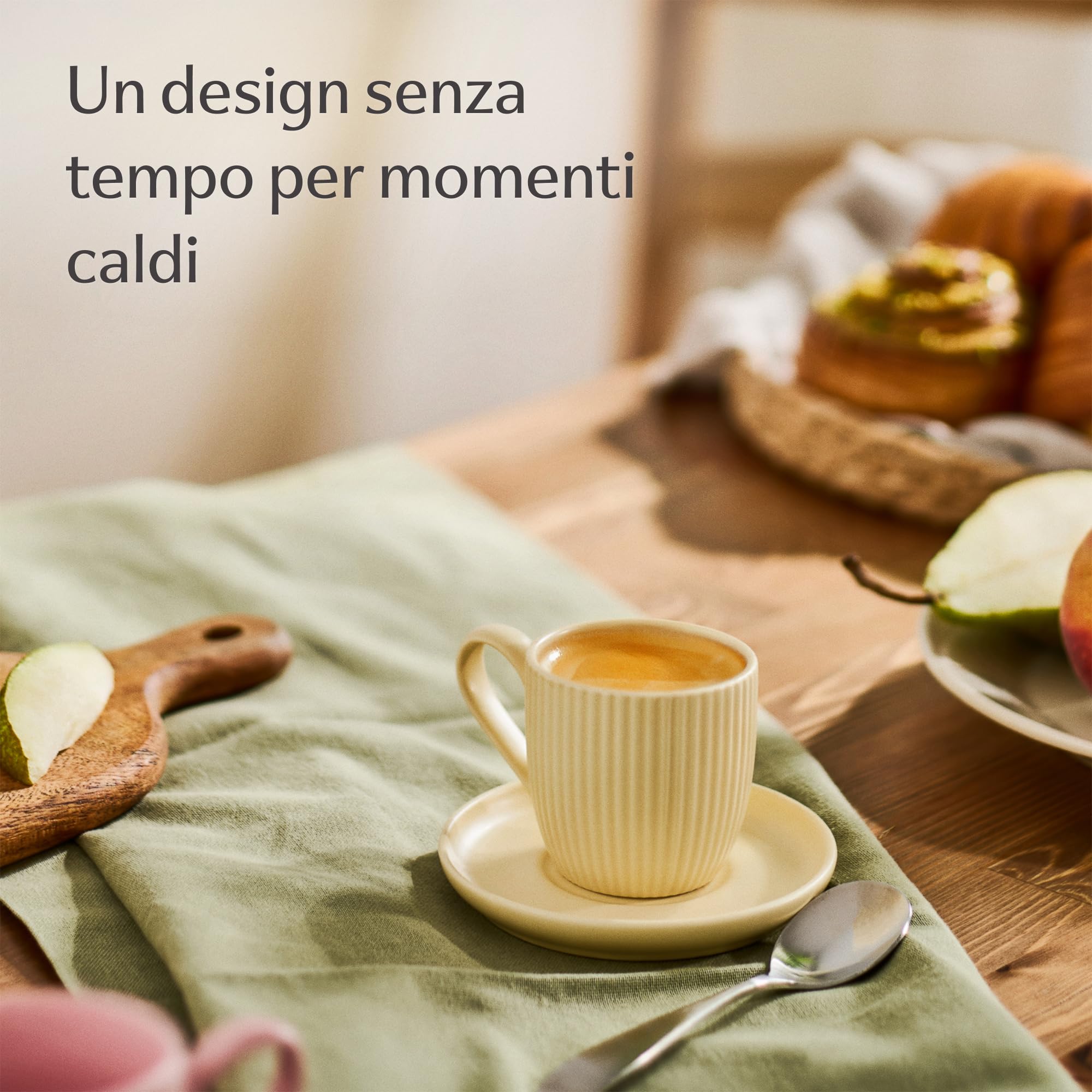 Cosumy Tazzine Caffe Espresso Moderne con Piattino - 6 Tazze 90ml con Manico - Unico disegno a righe - Ceramica Colorate Opaca - Lavabili in lavastoviglie