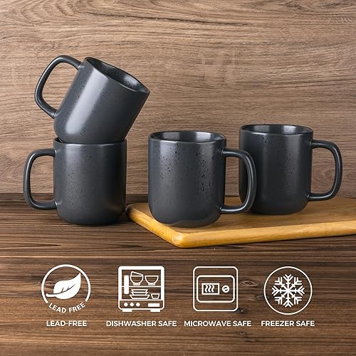 Miniatura 6 de AmorArc Juego de 6 tazas de café de 14 onzas, tazas de café de cerámica con mango grande y borde ondulado para café con leche, chocolate caliente,