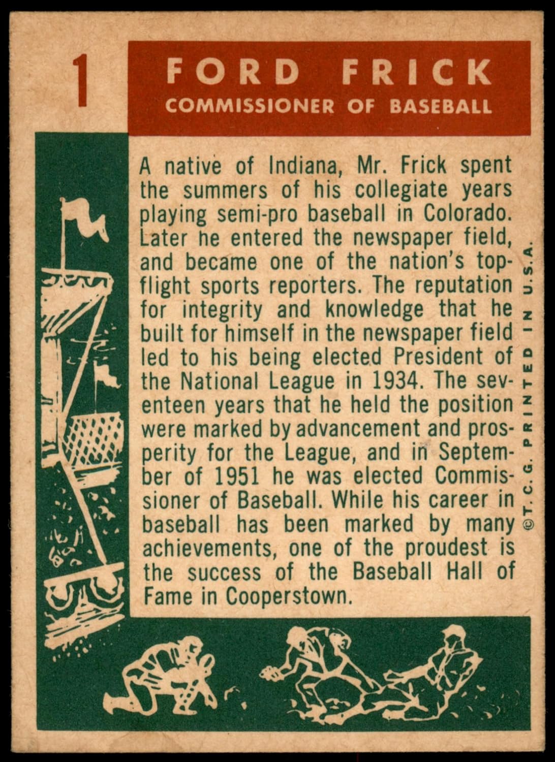 1959 Topps #1 Commissioner Ford Frick (Baseball Card) VG/EX