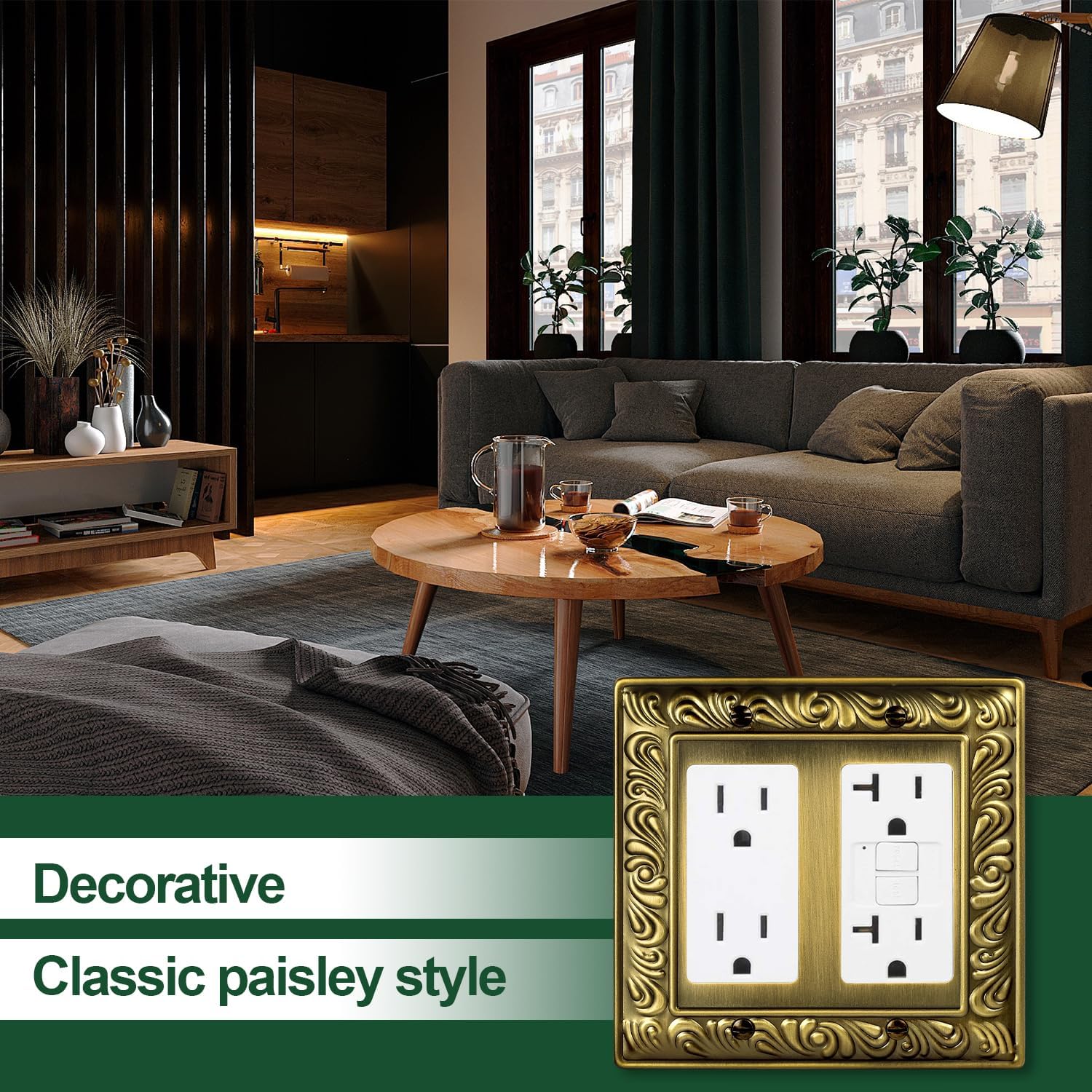 Antique Brass Decorative Wall Plate Light Switch Cover Decorator Outlet Covers Rocker Switch Plates Metal Material Wall Plates for Kitchen Bathroom (2 Gang Double Decorator-3 Pack) thumbnail
