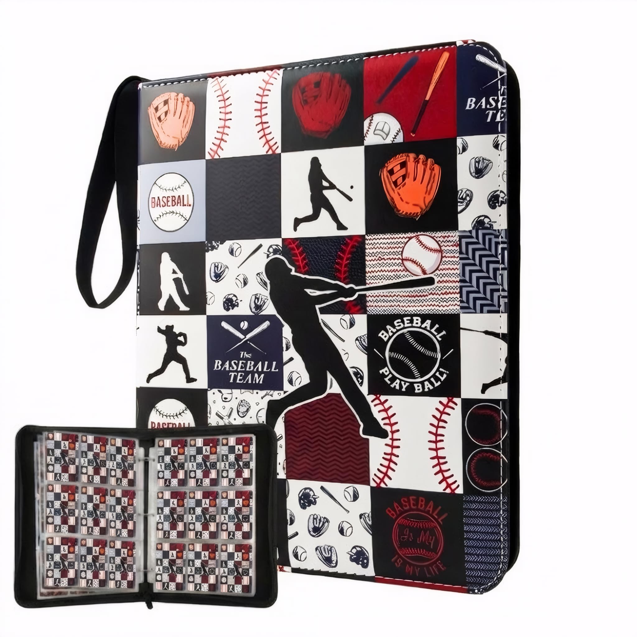 Raccoglitore per carte collezionabili, 9 tasche, nero e bianco, contiene 900 carte con 50 maniche rimovibili, in pelle PU impermeabile con cerniera, raccoglitore di carte album libro compatibile con