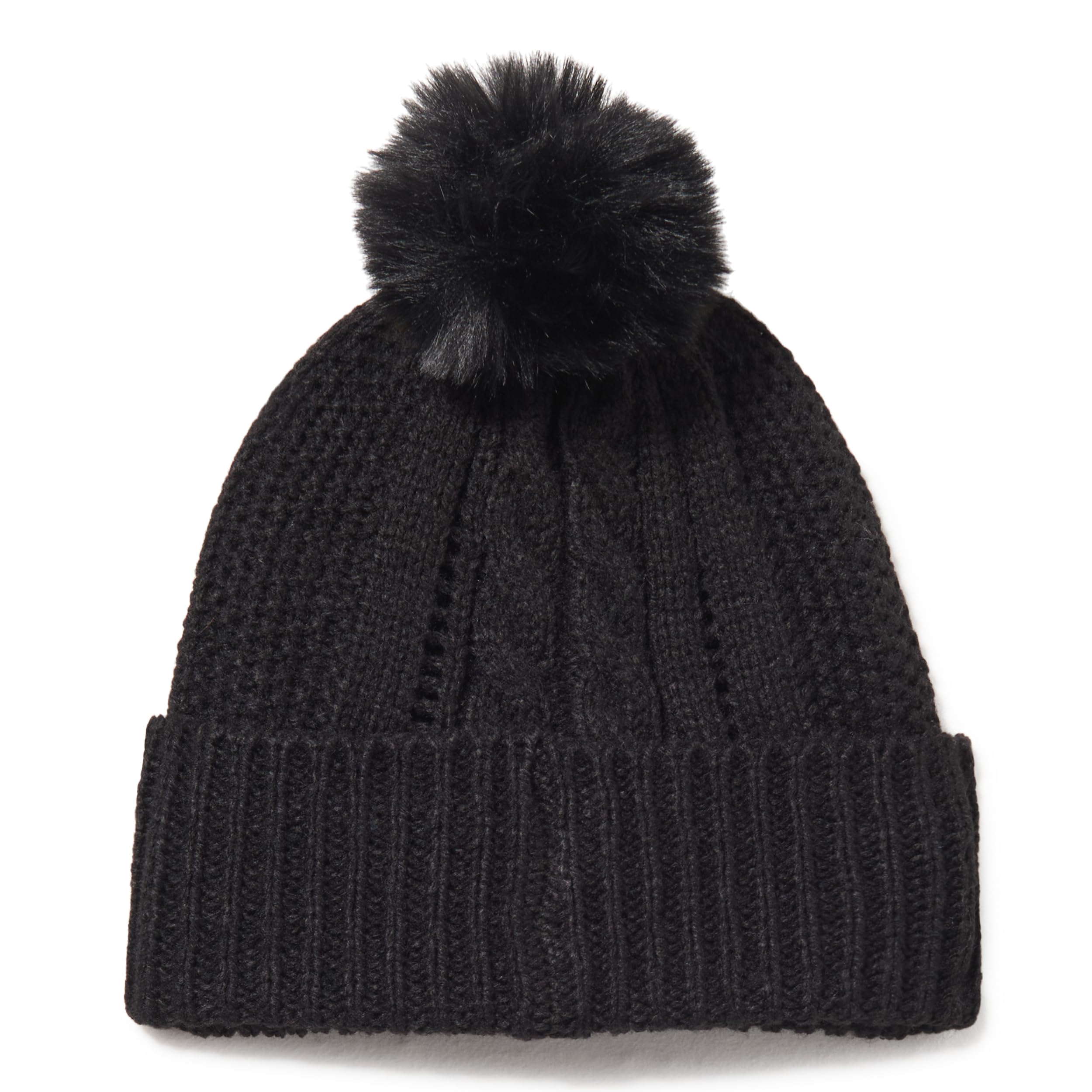 DKNY Bonnet en Tricot torsadé avec Pompon en Fausse Fourrure pour Femme