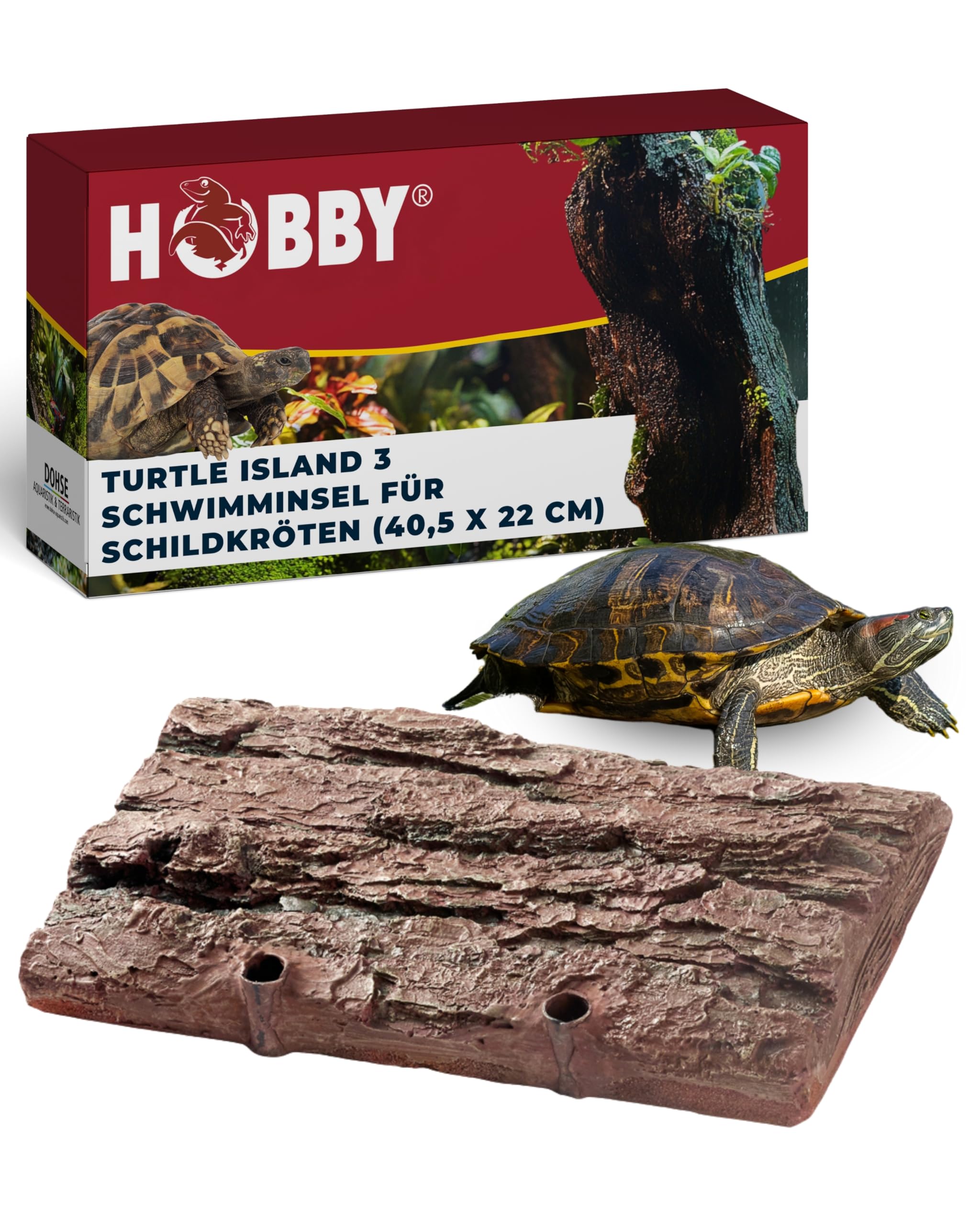 Hobby Terraristik Turtle Island 3 I Schwimminsel für Schildkröten I 40,5 x 22 cm I Natürliches Felsdesign & Sonnenplatz I Schwimmende Plattform für Terrarien I Dekorative Landfläche