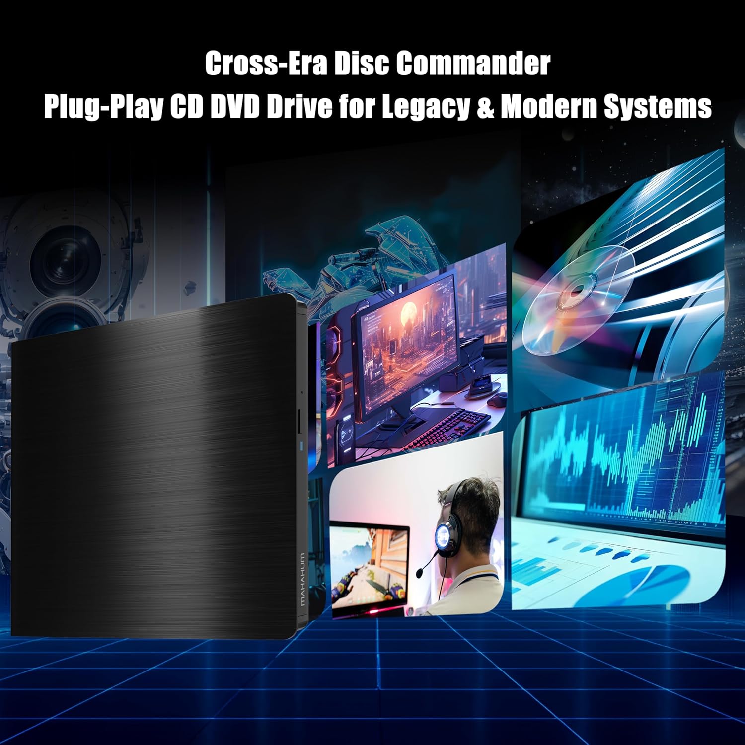 External CD/DVD Drive for Laptop USB 3.0 & USB C CD Player Portable Ultra-Slim External DVD Drive Compatible with Laptop Desktop PC Mac OS Mac MacBook Pro/Air Windows 11/10/8/7 Linux（Black）
