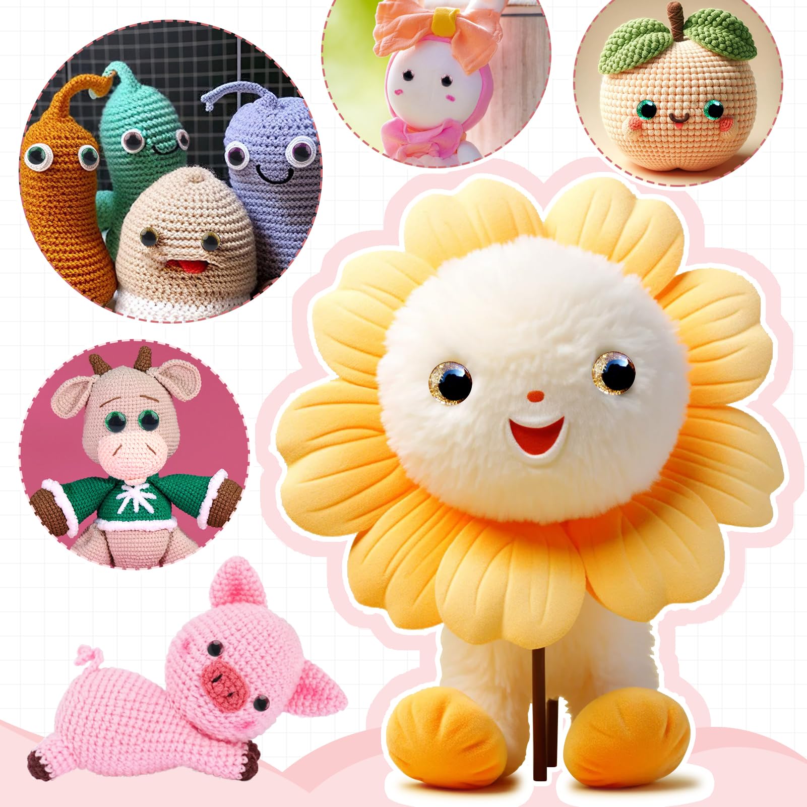 TOAOB 160 Pezzi Occhi di Sicurezza in Plastica 12 mm Occhi di Peluche con 160 Rondelle per Amigurumis per Bambola Fai da Te Animali all'Uncinetto